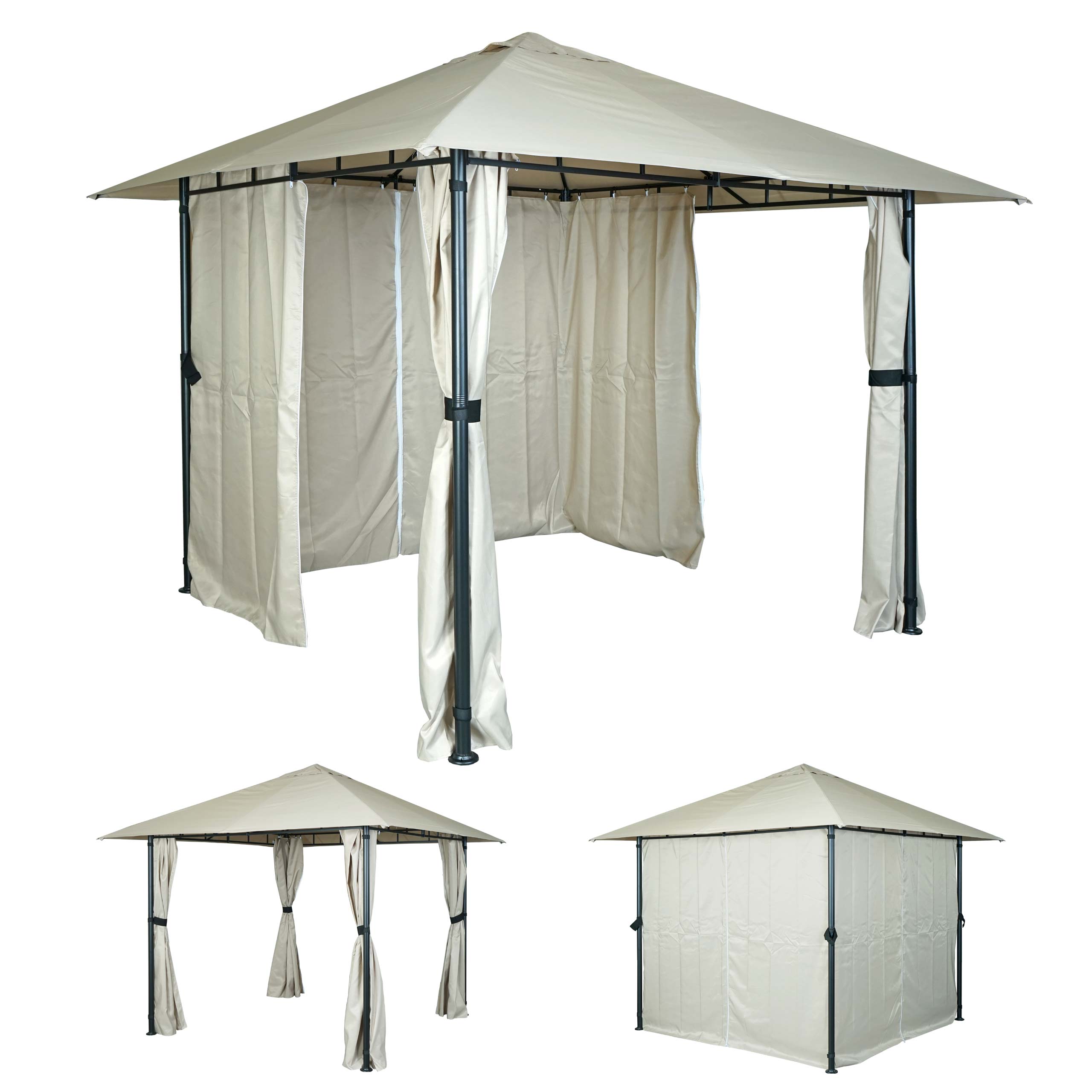 Pergola MCW-J63, Garten Pavillon Terrassen&uuml;berdachung mit Seitenwand, 3x3m ~ creme-beige 