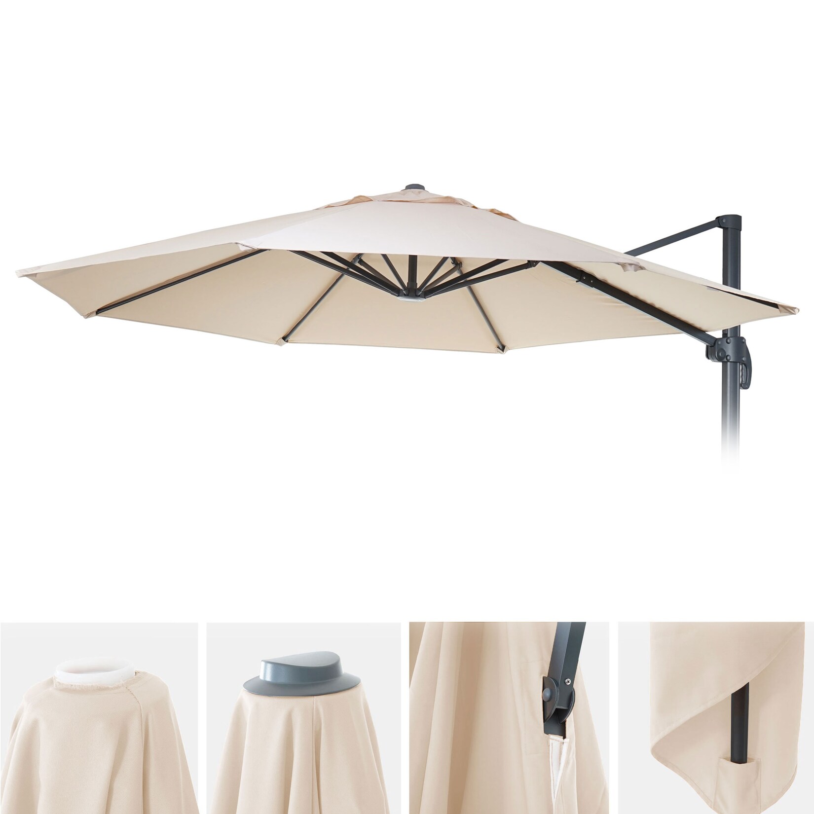 Sonnenschirmbezug MCW-A96, 8 Streben rund Ø3m 220g/m² Polyester, Ersatz-Bezug z.B. für Ampelschirm MCW-A96 ~ creme-beige