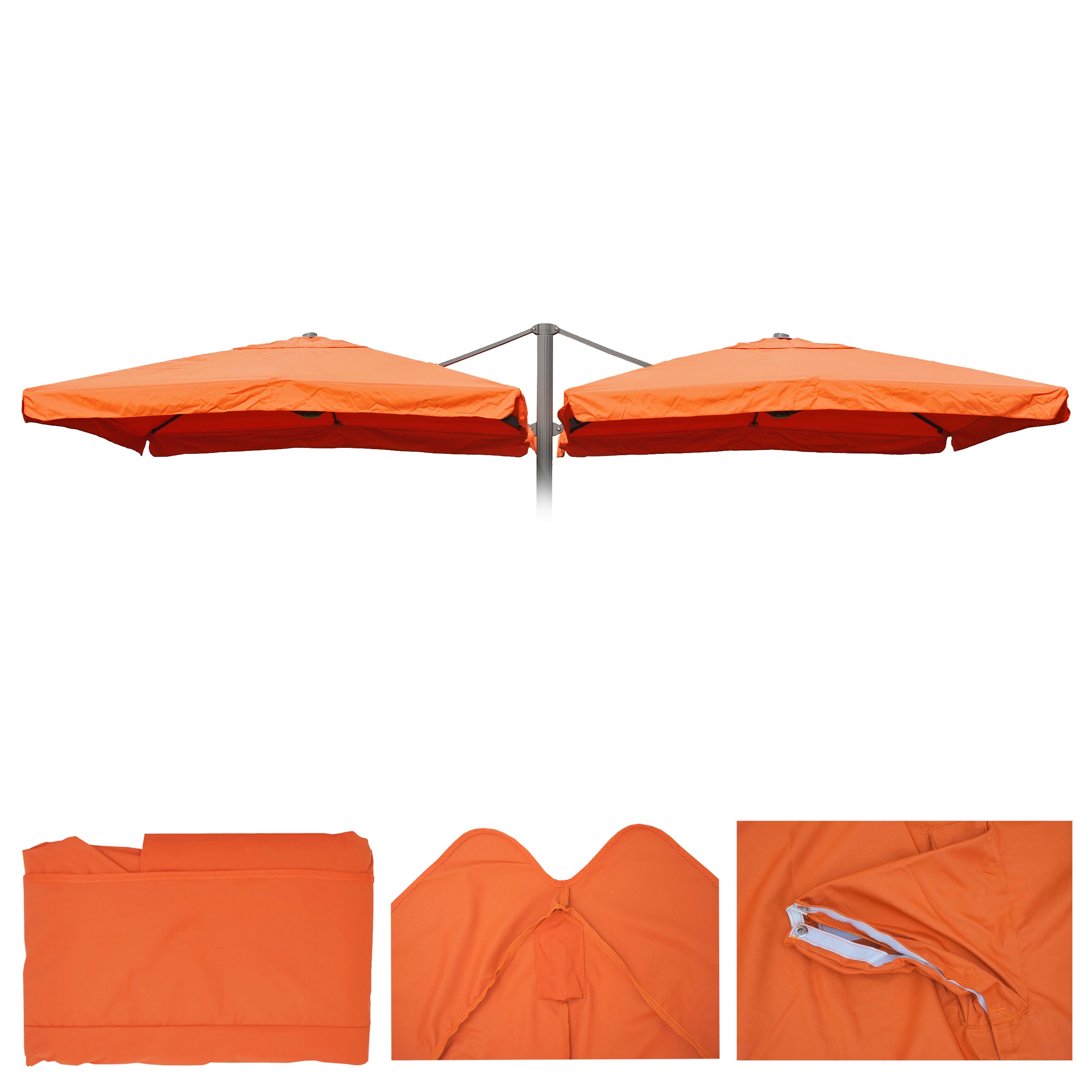 Sonnenschirmbezug T44, 8 Streben 3x3m Polyester, Ersatz-Bezug f&uuml;r Doppel-Ampelschirm T44 ~ terracotta mit Flap 