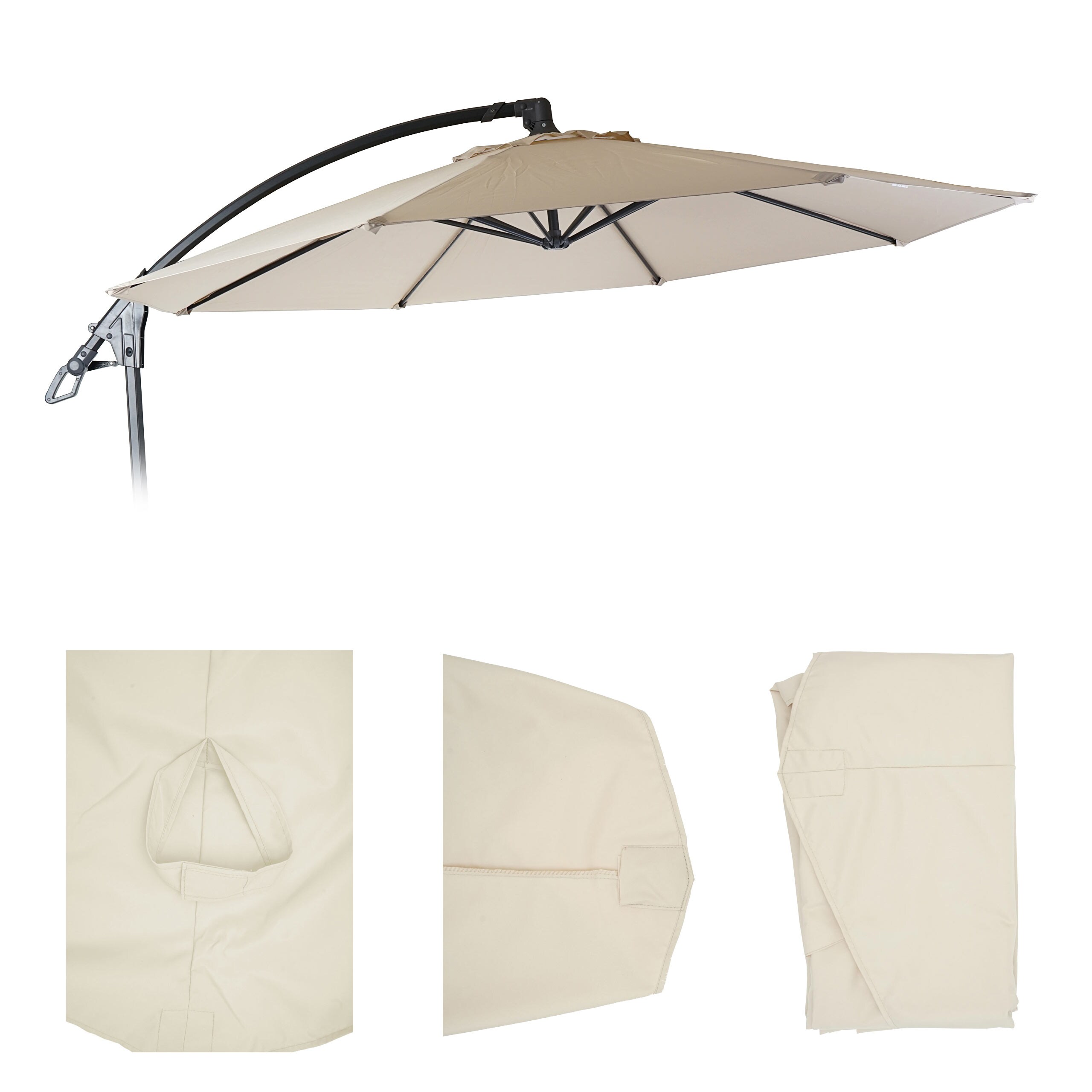 Ersatz-Bezug f&uuml;r Deluxe Ampelschirm MCW-D14,Sonnenschirmbezug rund &Oslash; 3m ~ creme ohne Flap 