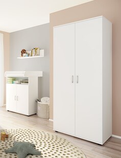 nonjoo. Babyzimmer Lunis Kleiderschrank 2-trg., mit Fachböden und Kleiderstange 