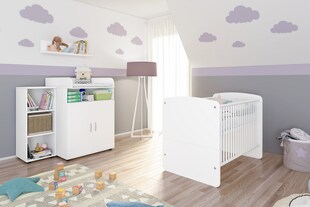 nonjoo. Babyzimmer Lunis Set 2: best. aus Babybett, Kommode, Wickelaufsatz, Wandboard und Regal mit 3 Fächern 