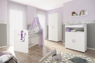 nonjoo. Babyzimmer Lunis Set 3: best. aus Babybett, Kommode, Wickelaufsatz, Wandboard und Kleiderschrank 2-trg. 