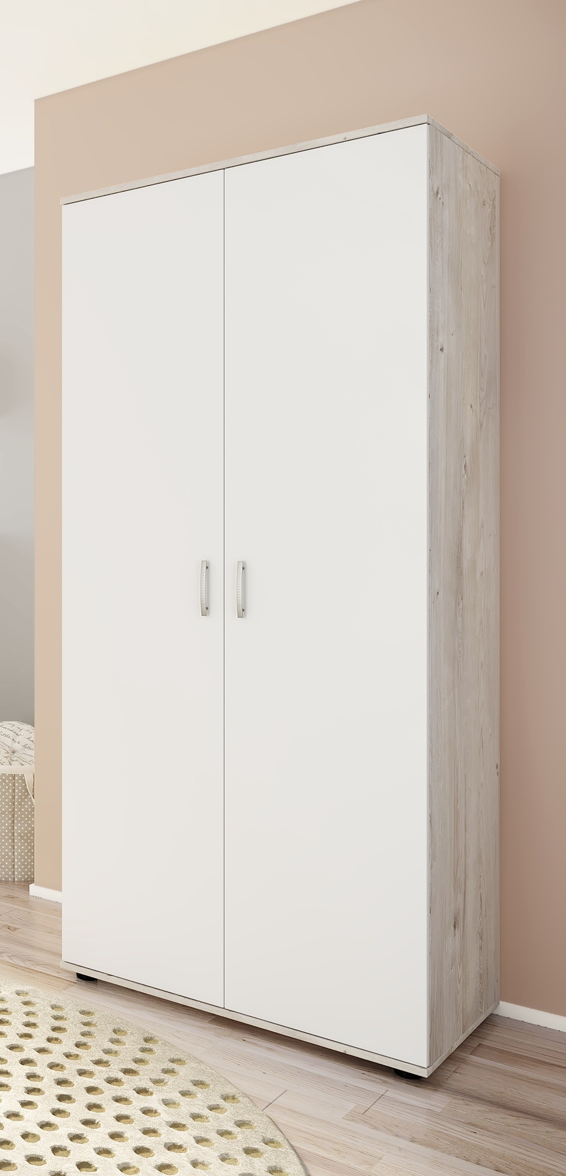 nonjoo. Babyzimmer Lani Kleiderschrank 2-trg., mit Fachb&ouml;den und Kleiderstange 