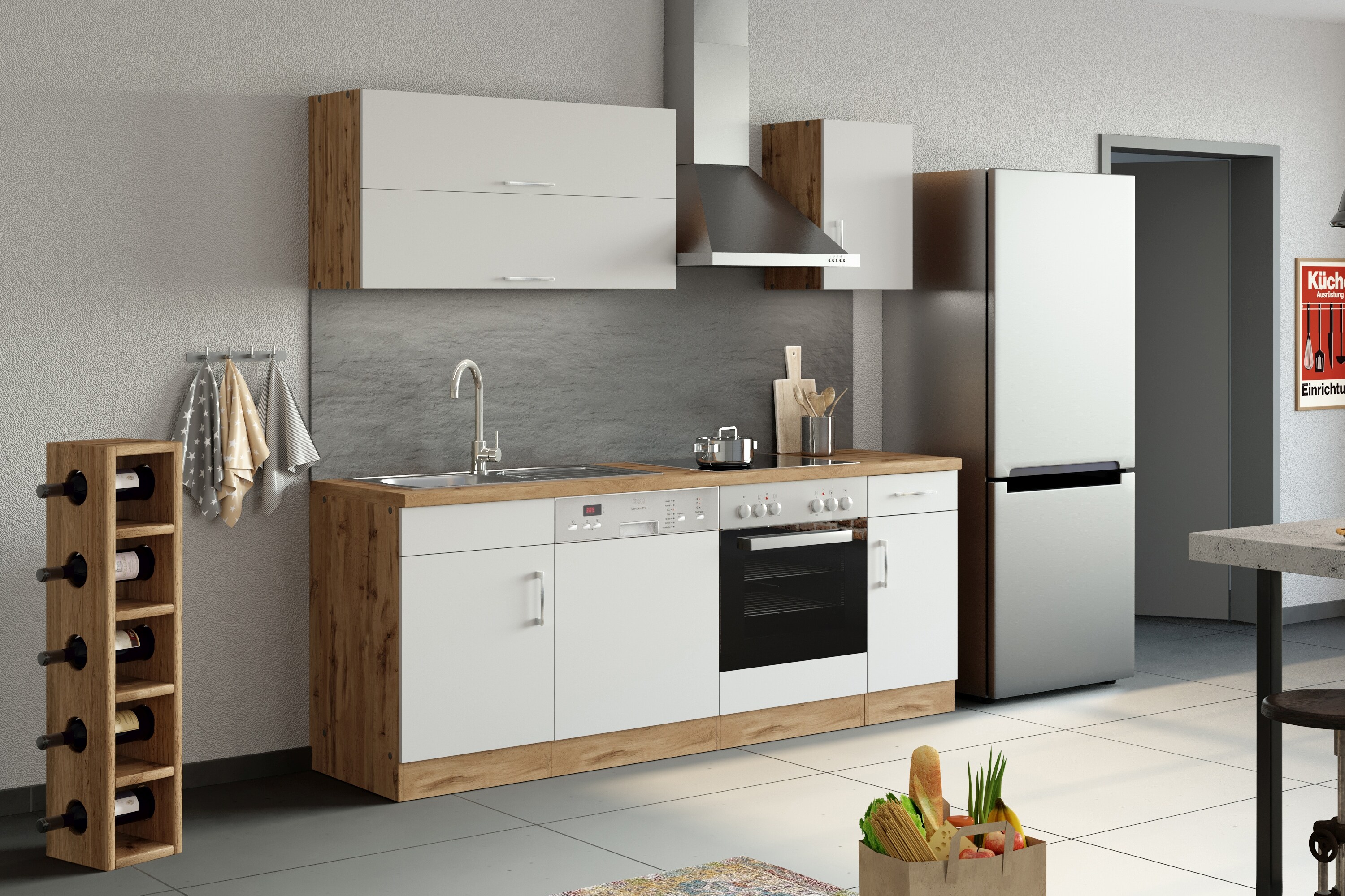 HELD K&uuml;chenzeile 210cm, Klappenh&auml;nger, mit Einbauger&auml;ten, versch. Farben 