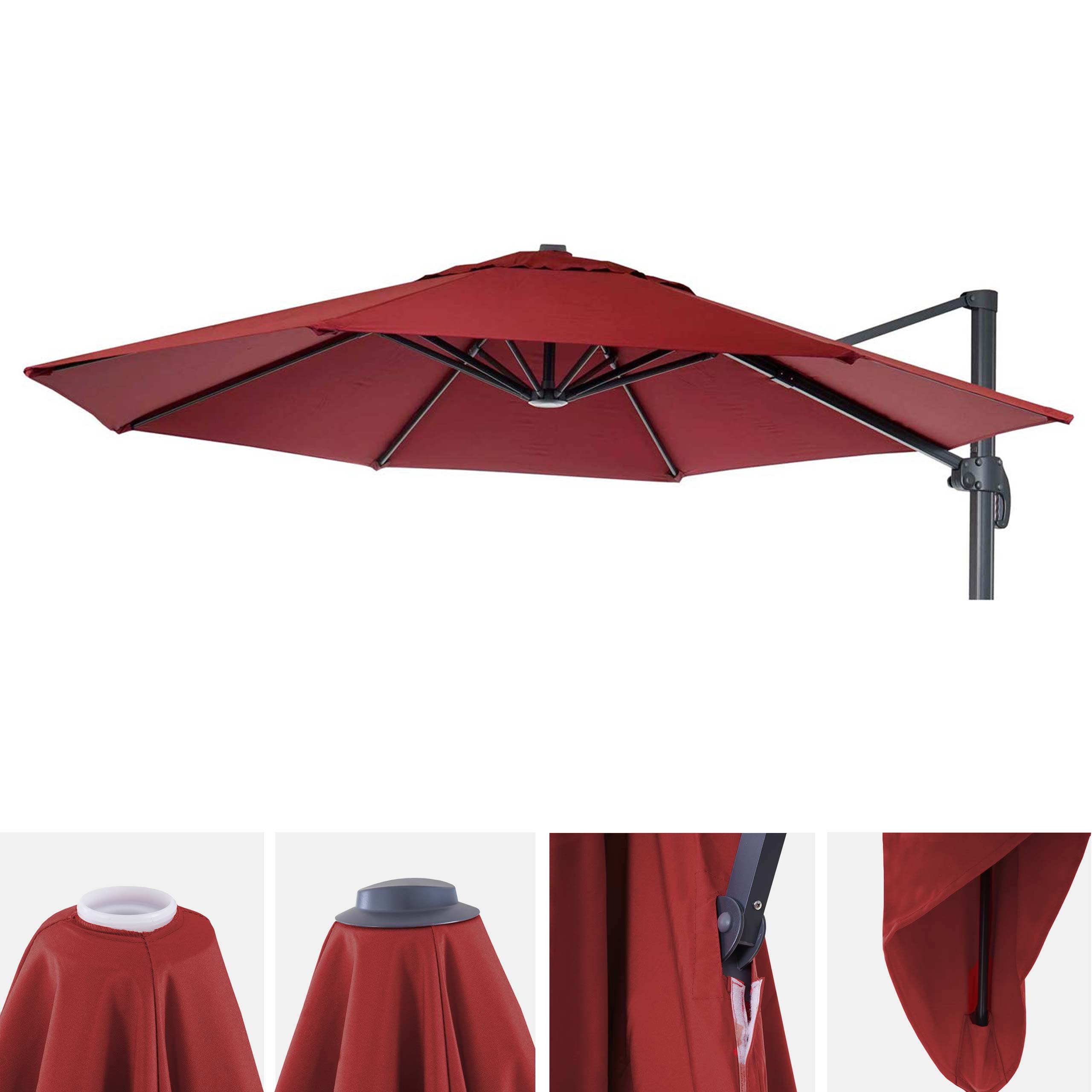 Sonnenschirmbezug MCW-A96, 8 Streben rund &Oslash;4m 220g/m&sup2; Polyester, Ersatz-Bezug z.B. f&uuml;r Ampelschirm MCW-A96 ~ bordeaux 