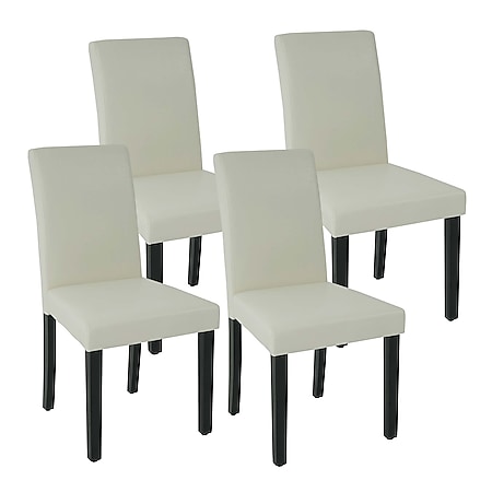 4er-Set Esszimmerstuhl MCW-J99, Küchenstuhl Stuhl Polsterstuhl, Holz Kunstleder ~ creme-weiß, schwarze Bein 