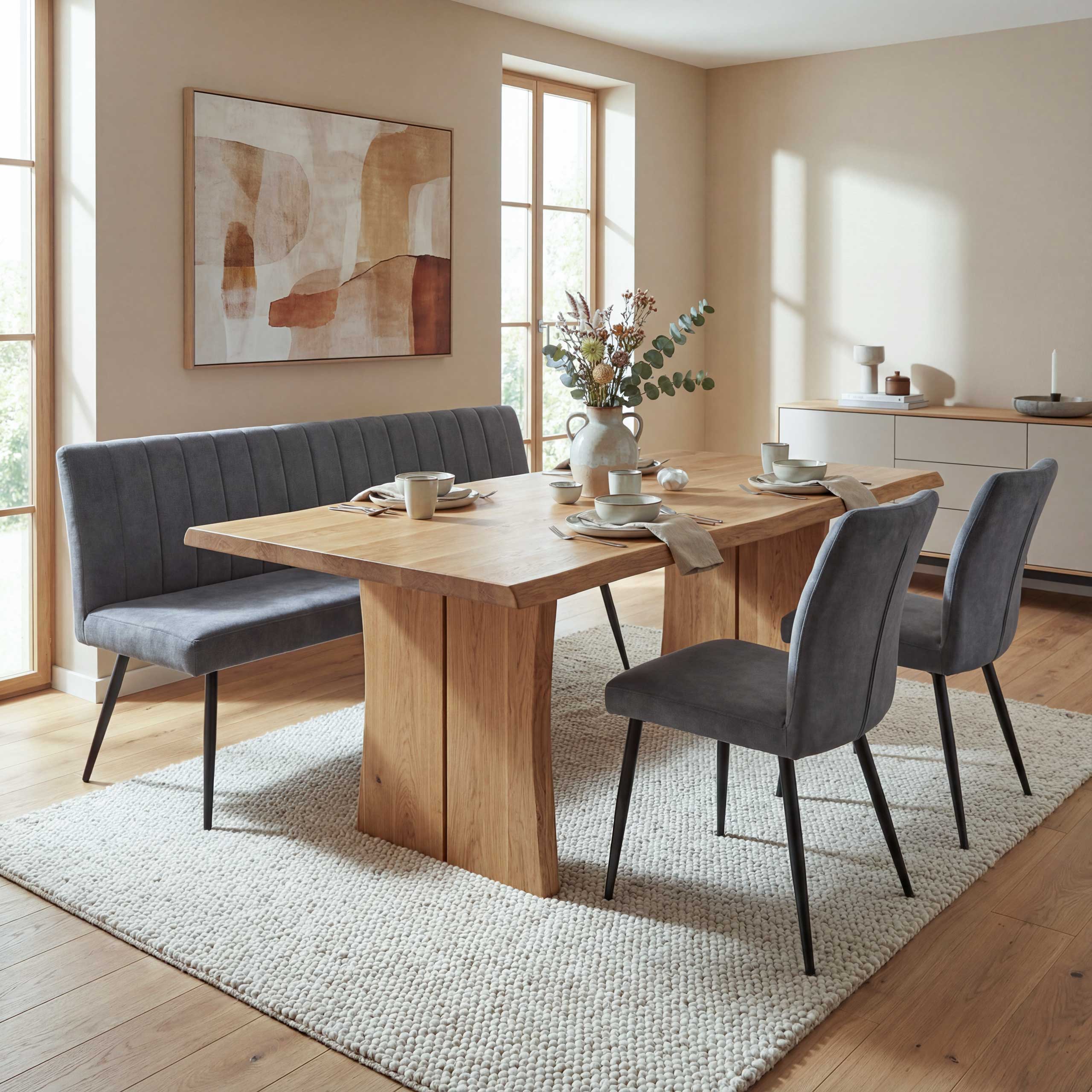 Esszimmer-Set MCW-K16, 2er-Set Stuhl+Sitzbank Esszimmergruppe Sitzgruppe Esszimmergarnitur, Samt Metall ~ dunkelgrau - Bild 1