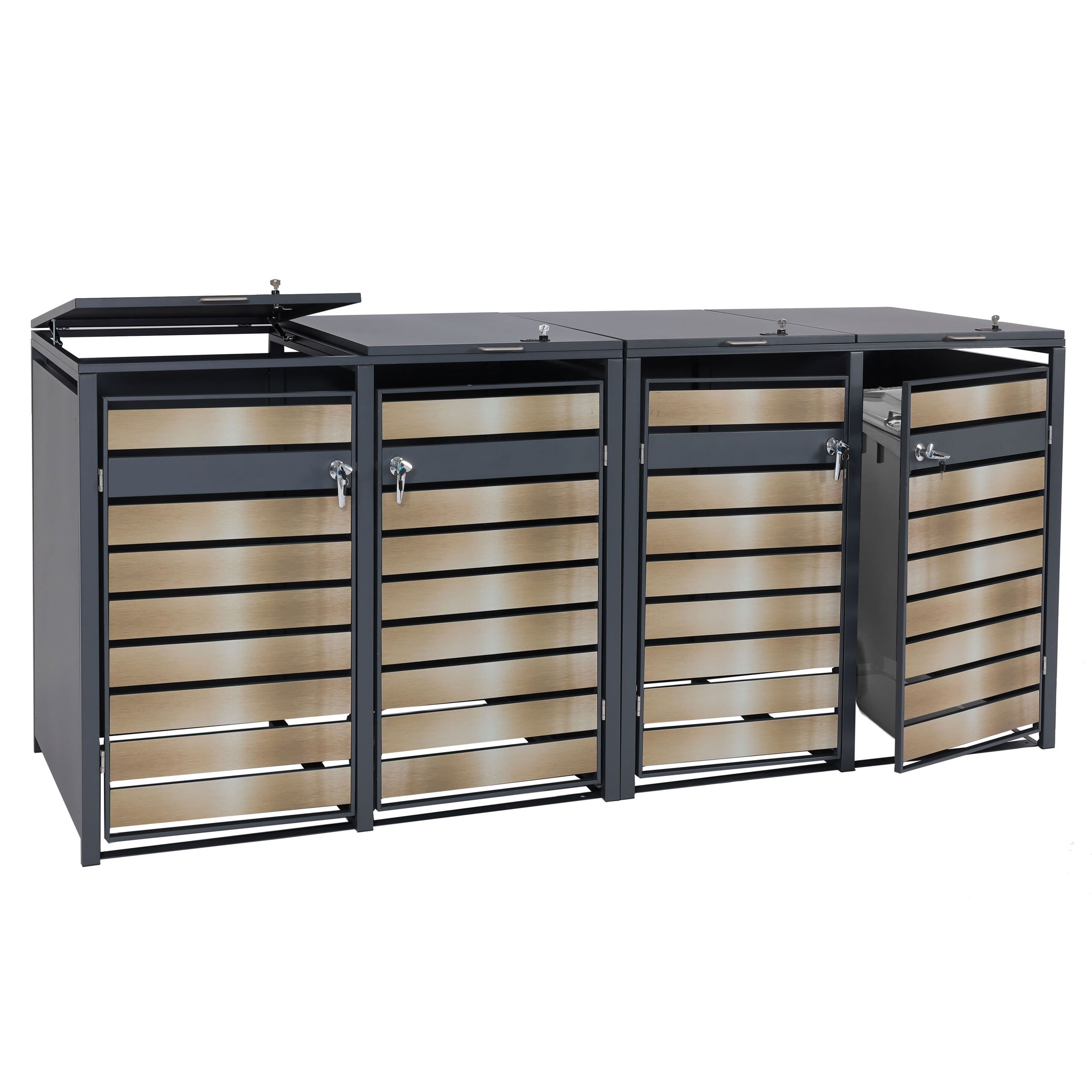 4er M&uuml;lltonnenverkleidung MCW-J81, M&uuml;lltonnenbox, erweiterbar, Metall 100kg, anthrazit ~ gold 