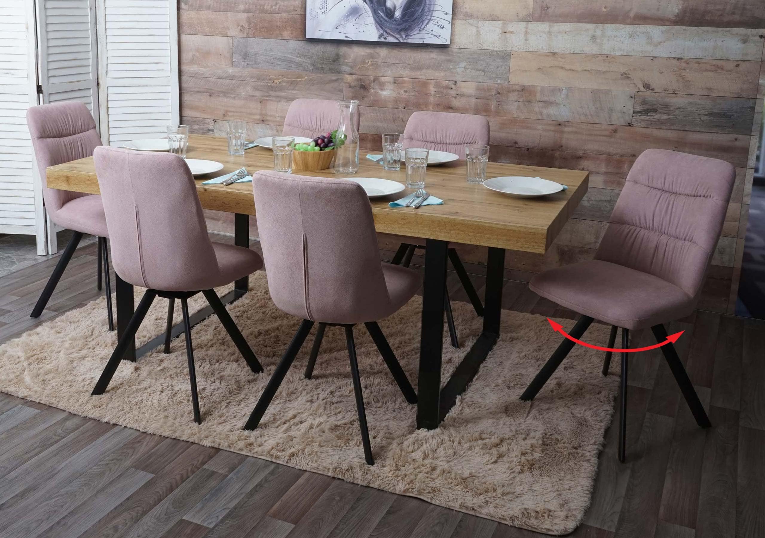 6er-Set Esszimmerstuhl MCW-J69, K&uuml;chenstuhl Stuhl, drehbar Auto-Position, Samt ~ rosa 