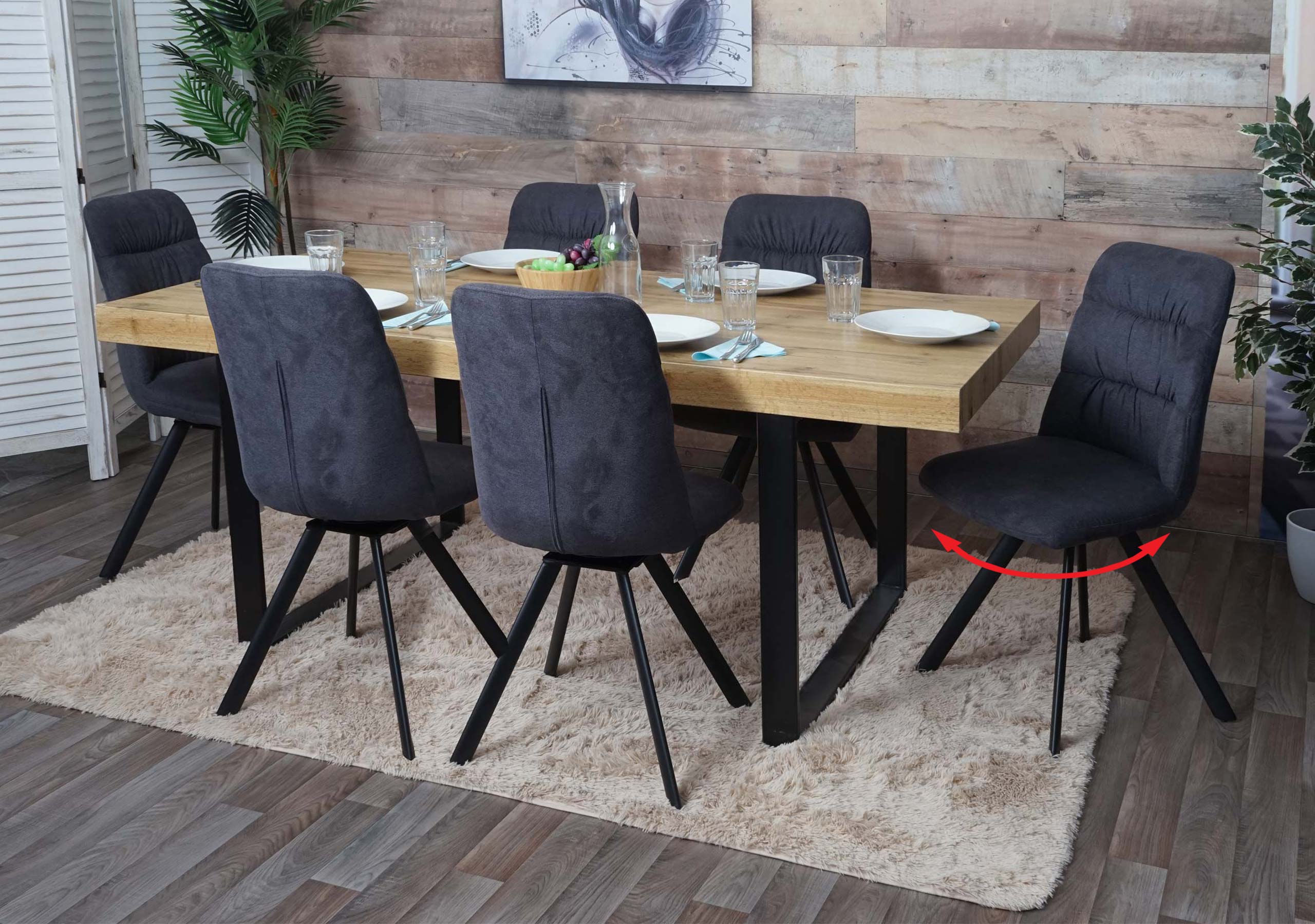 6er-Set Esszimmerstuhl MCW-J69, K&uuml;chenstuhl Stuhl, drehbar Auto-Position, Samt ~ anthrazit 
