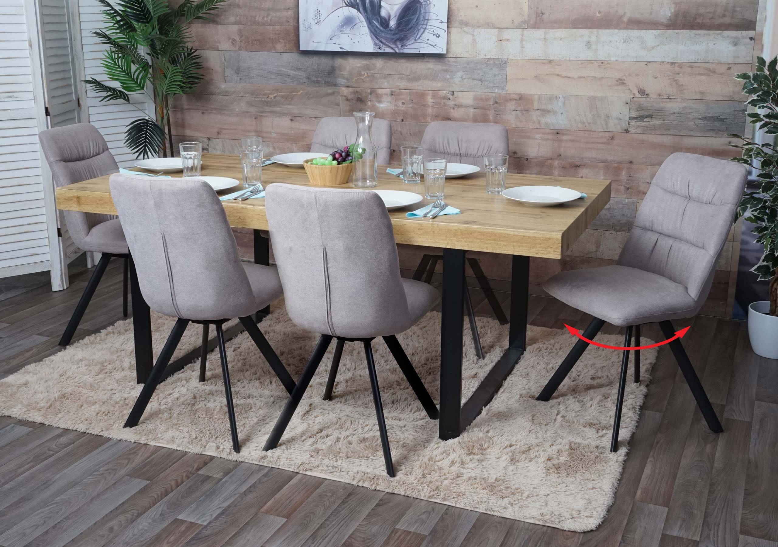 6er-Set Esszimmerstuhl MCW-J69, K&uuml;chenstuhl Stuhl, drehbar Auto-Position, Samt ~ creme-beige 