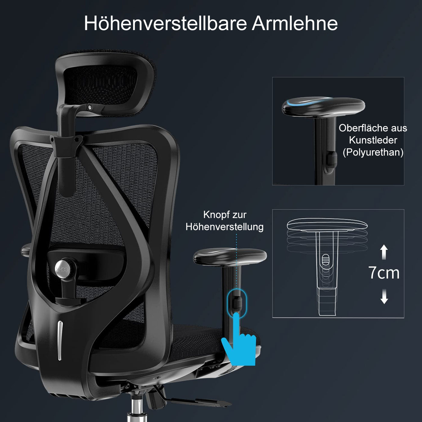 Bürostuhl MCW-J86, Schreibtischstuhl, ergonomisch, verstellbare 