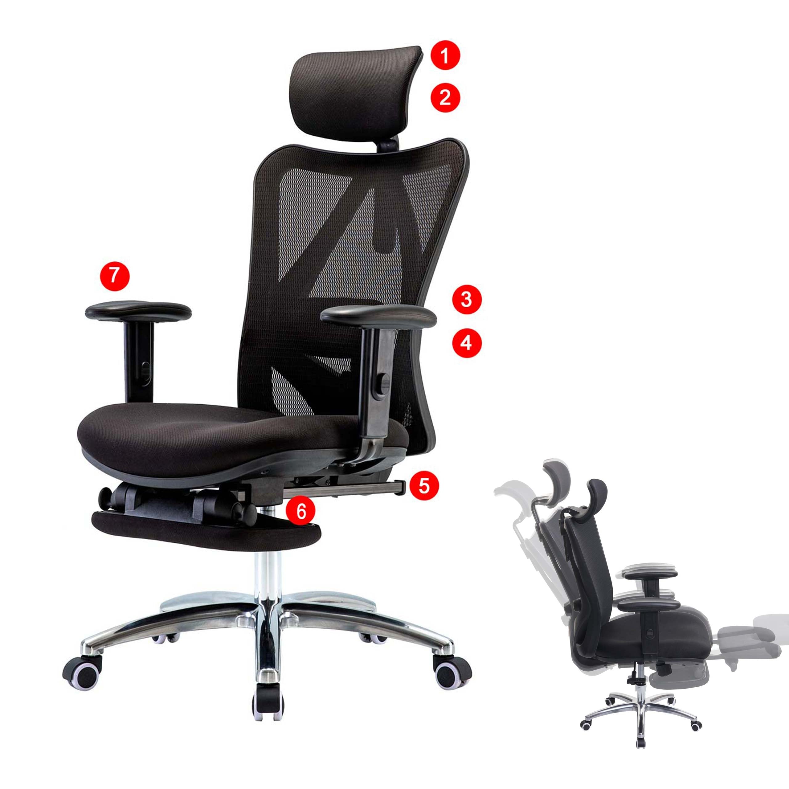B&uuml;rostuhl MCW-J86, Schreibtischstuhl, ergonomisch, verstellbare Lordosenst&uuml;tze 150kg belastbar ~ mit Fu&szlig;st&uuml;tze, schwarz 