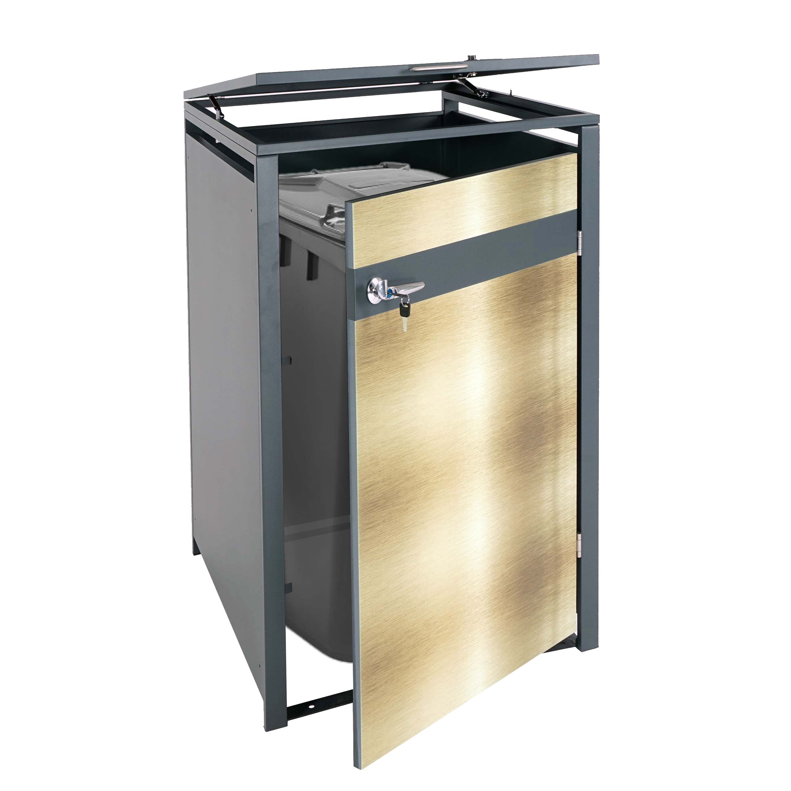 1er M&uuml;lltonnenverkleidung MCW-J82, M&uuml;lltonnenbox, erweiterbar, Metall 32kg, anthrazit ~ gold 