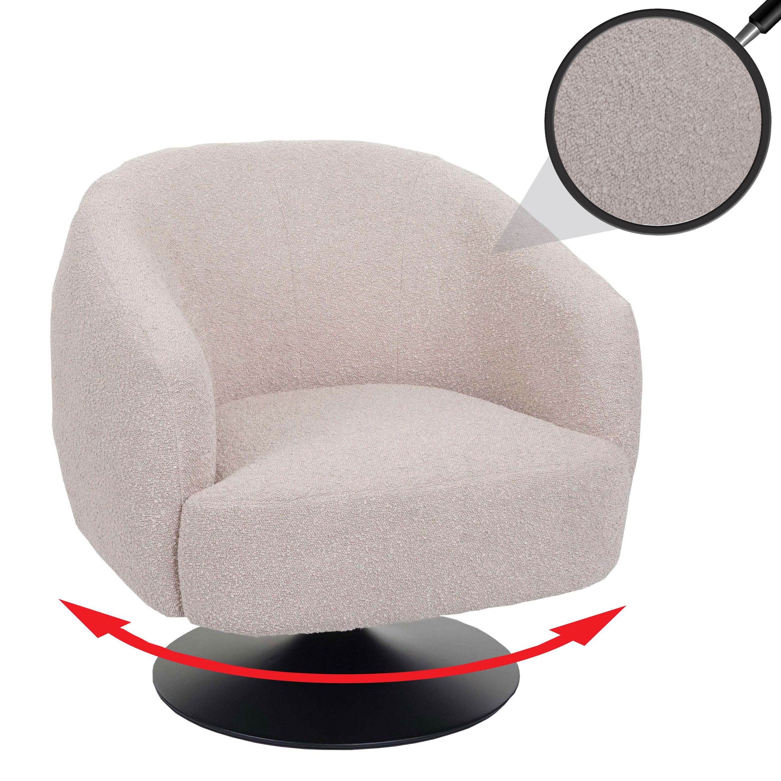Lounge-Sessel MCW-J76, Cocktailsessel Sessel drehbar, Boucl&eacute; Stoff Metall ~ creme-beige 