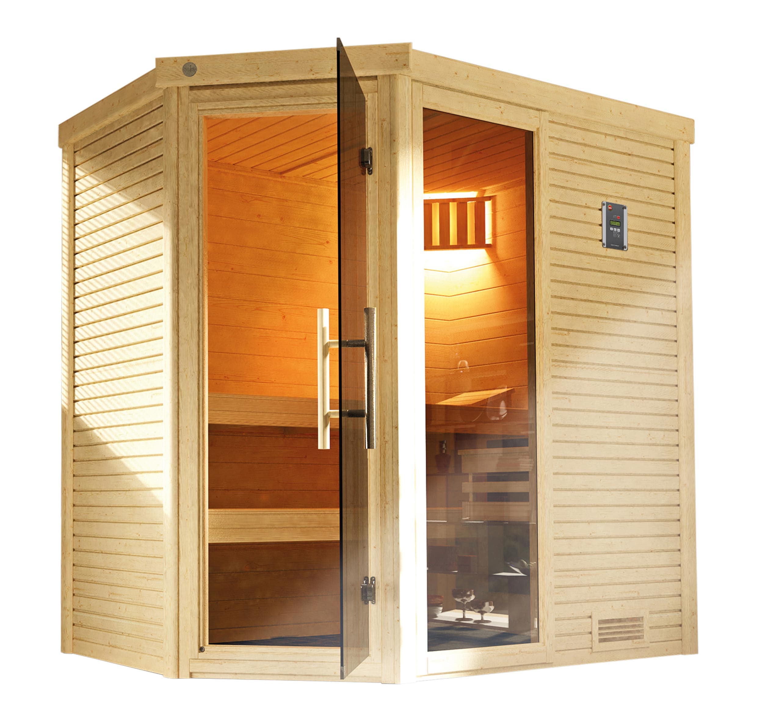 weka Design-Sauna CUBILIS Gr. 2 Sparset 7,5 kW OS inkl. digitaler Steuerung, Glast&uuml;r und Fenster 