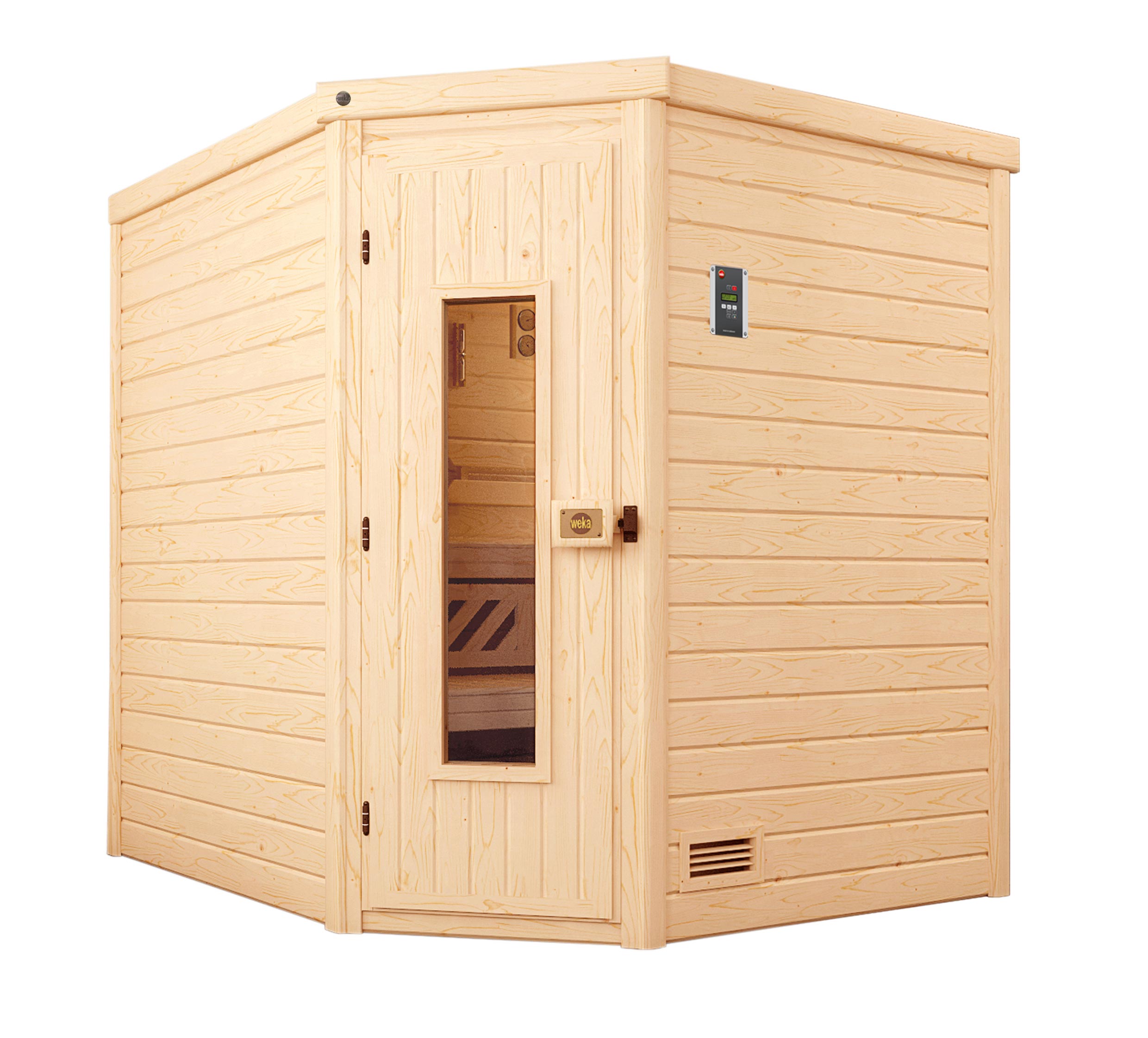 weka Premium Massivholz-Sauna TURKU -  Gr. 2 Sparset 7,5 kW OS inkl. digitaler Steuerung, Massivholzt&uuml;r 