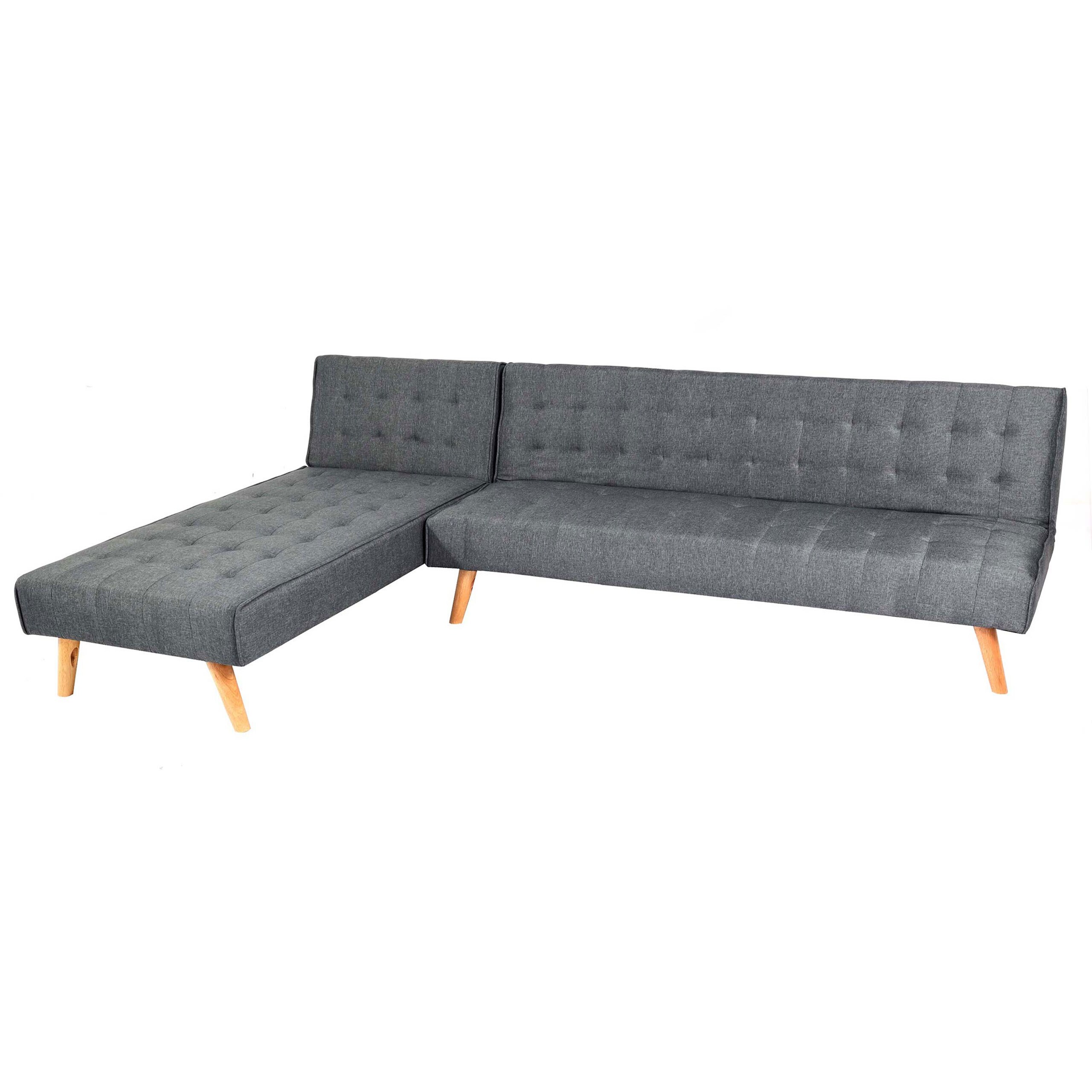 Ecksofa MCW-K38, Sofa Klappsofa, Liegefl&auml;che links/rechts, Stoff/Textil Massivholz MVG-zertifiziert 256cm ~ dunkelgrau 