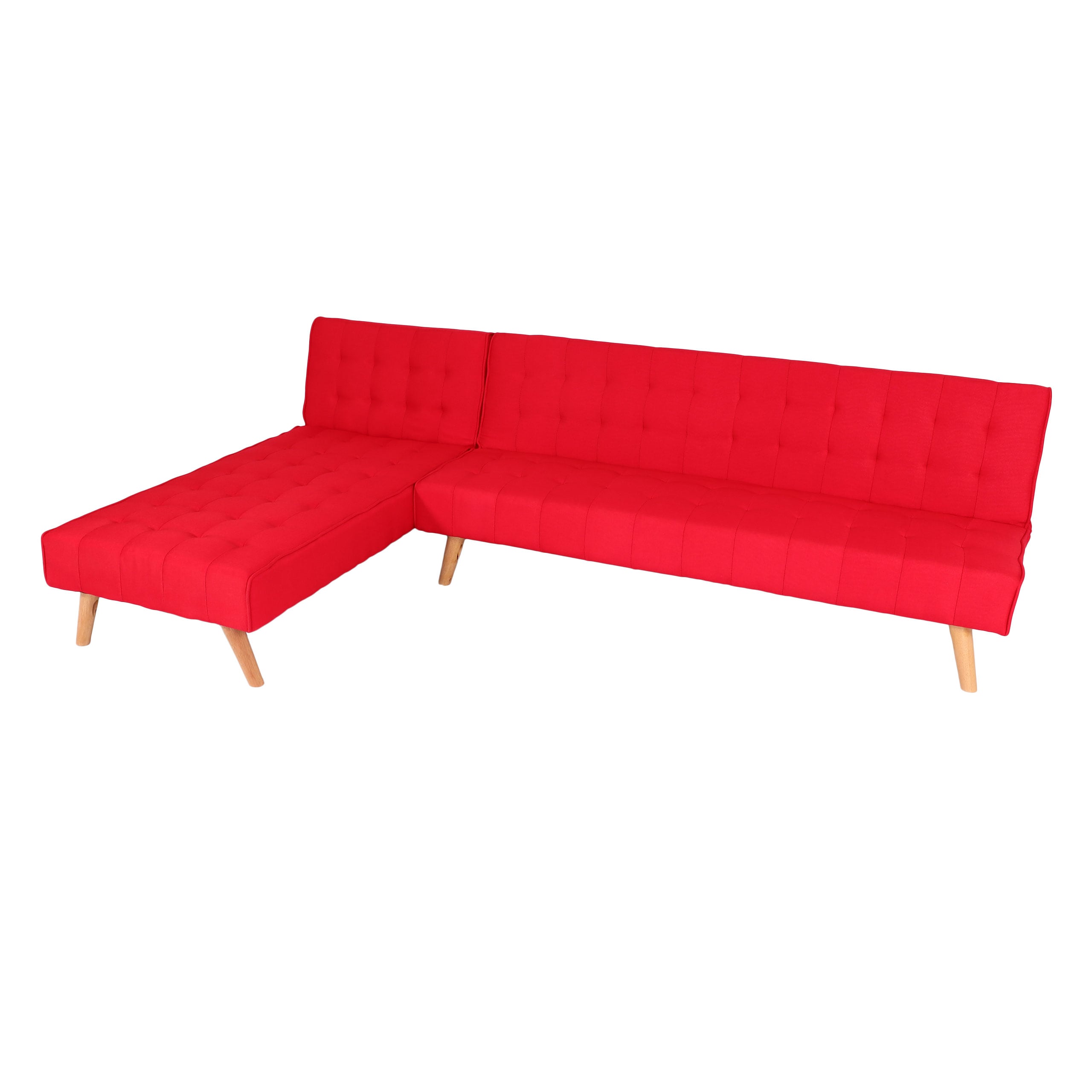 Ecksofa MCW-K38, Sofa Klappsofa, Liegefl&auml;che links/rechts, Stoff/Textil Massivholz MVG zertifiziert 256cm ~ rot 