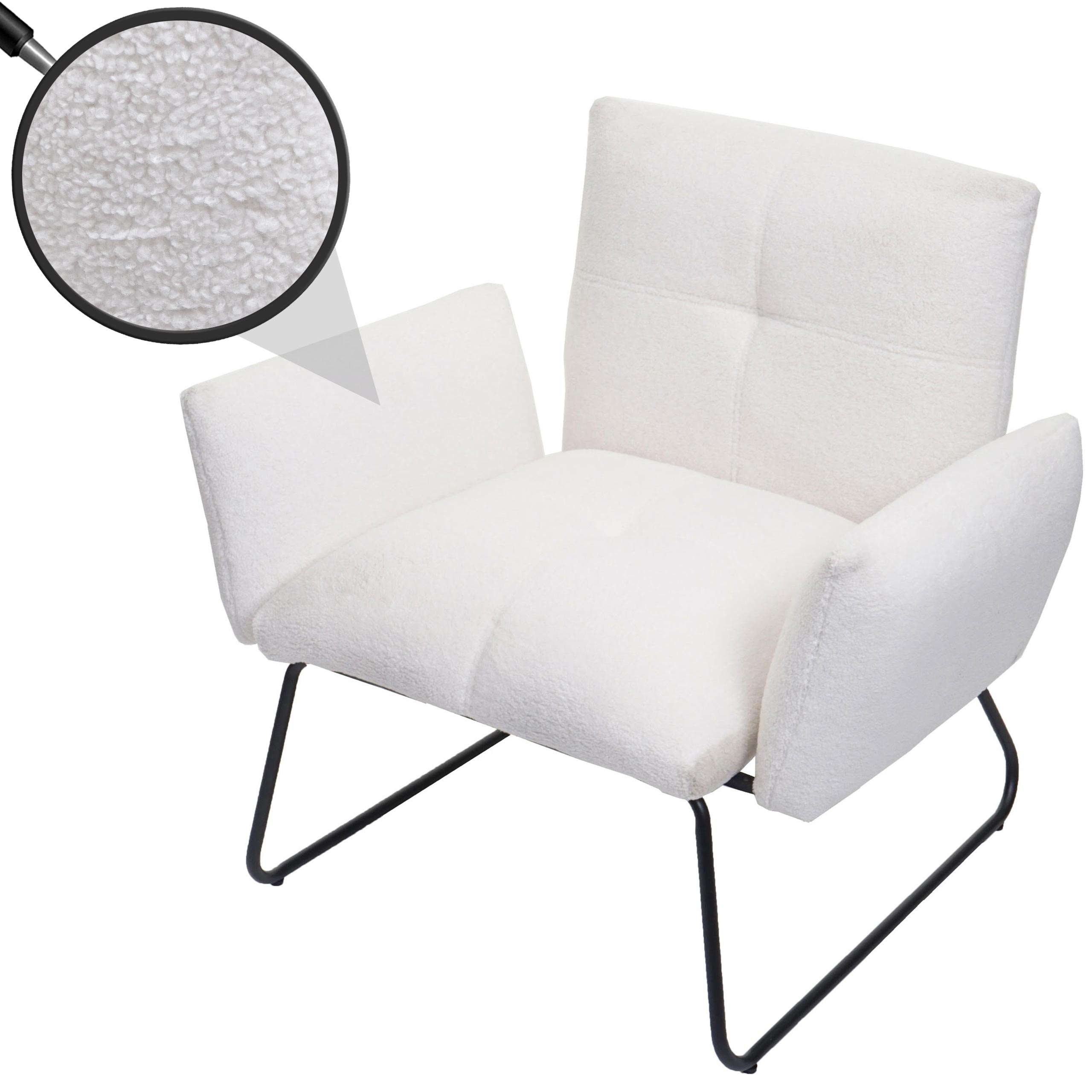 Lounge-Sessel MCW-K34, Cocktailsessel Sessel, Boucl&eacute; Stoff/Textil MVG-zertifiziert ~ wei&szlig; 