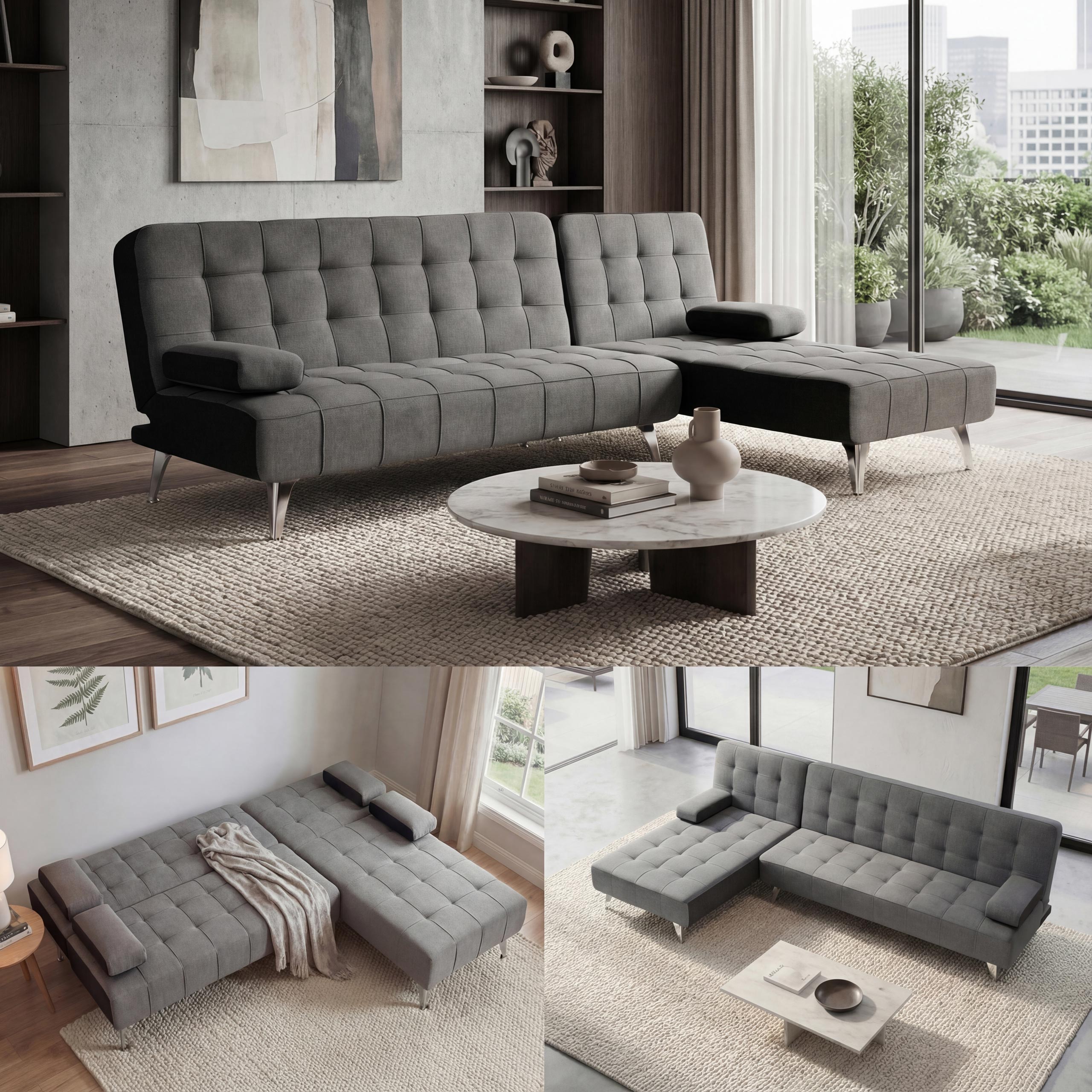 Schlafsofa MCW-K22, Couch Ecksofa Sofa, Liegefl&auml;che links/rechts Schlaffunktion 236cm ~ Stoff/Textil dunkelgrau, schwarz 