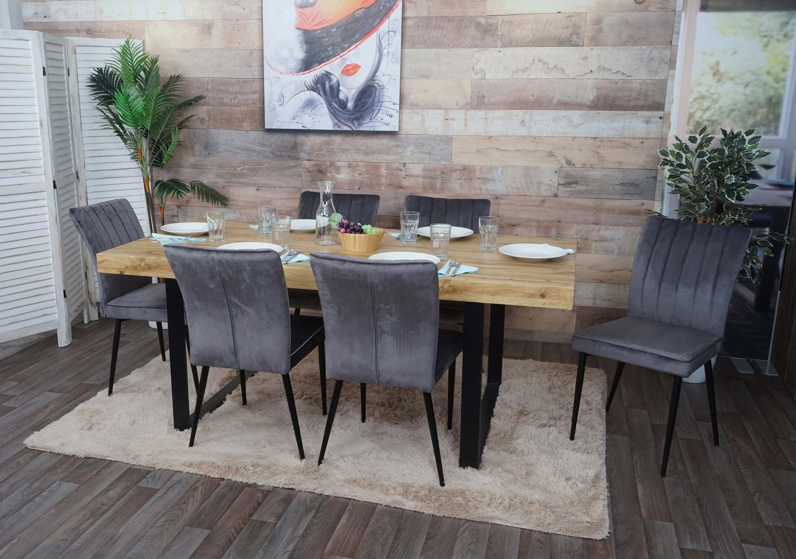 6er-Set Esszimmerstuhl MCW-K16, Stuhl K&uuml;chenstuhl, Samt Metall ~ dunkelgrau 