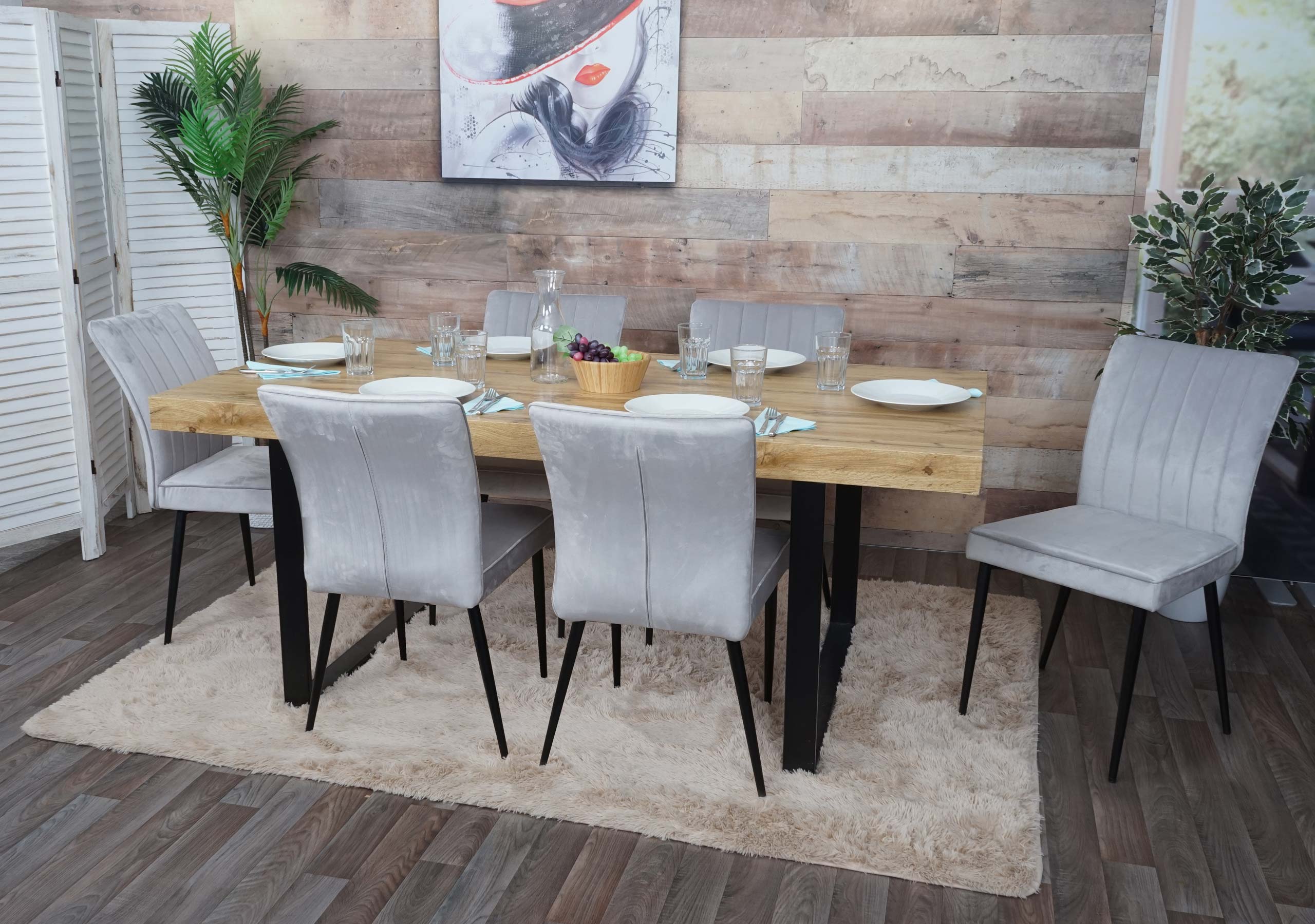 6er-Set Esszimmerstuhl MCW-K16, Stuhl K&uuml;chenstuhl, Samt Metall ~ hellgrau 