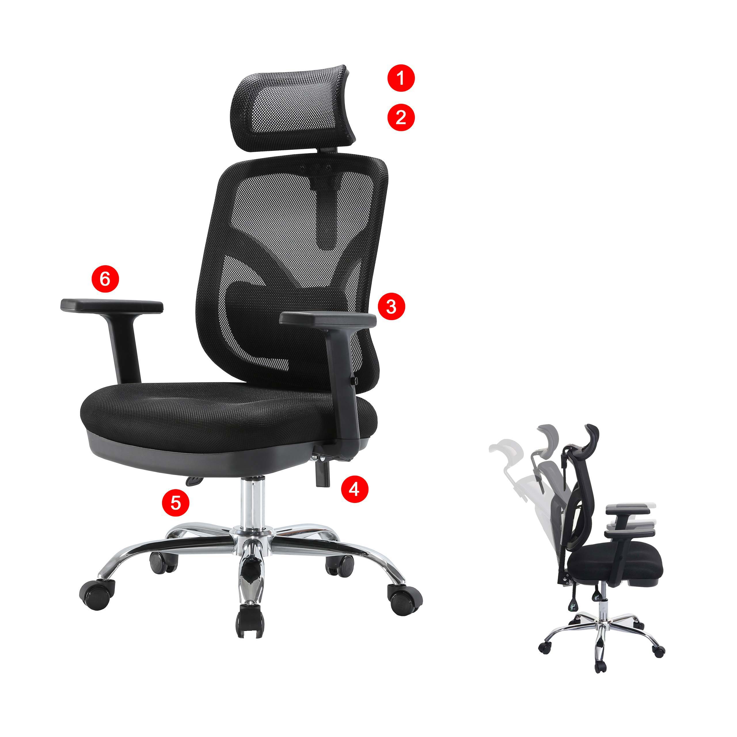 SIHOO B&uuml;rostuhl Schreibtischstuhl, ergonomisch, verstellbare Lordosenst&uuml;tze und Armlehne ~ schwarz 