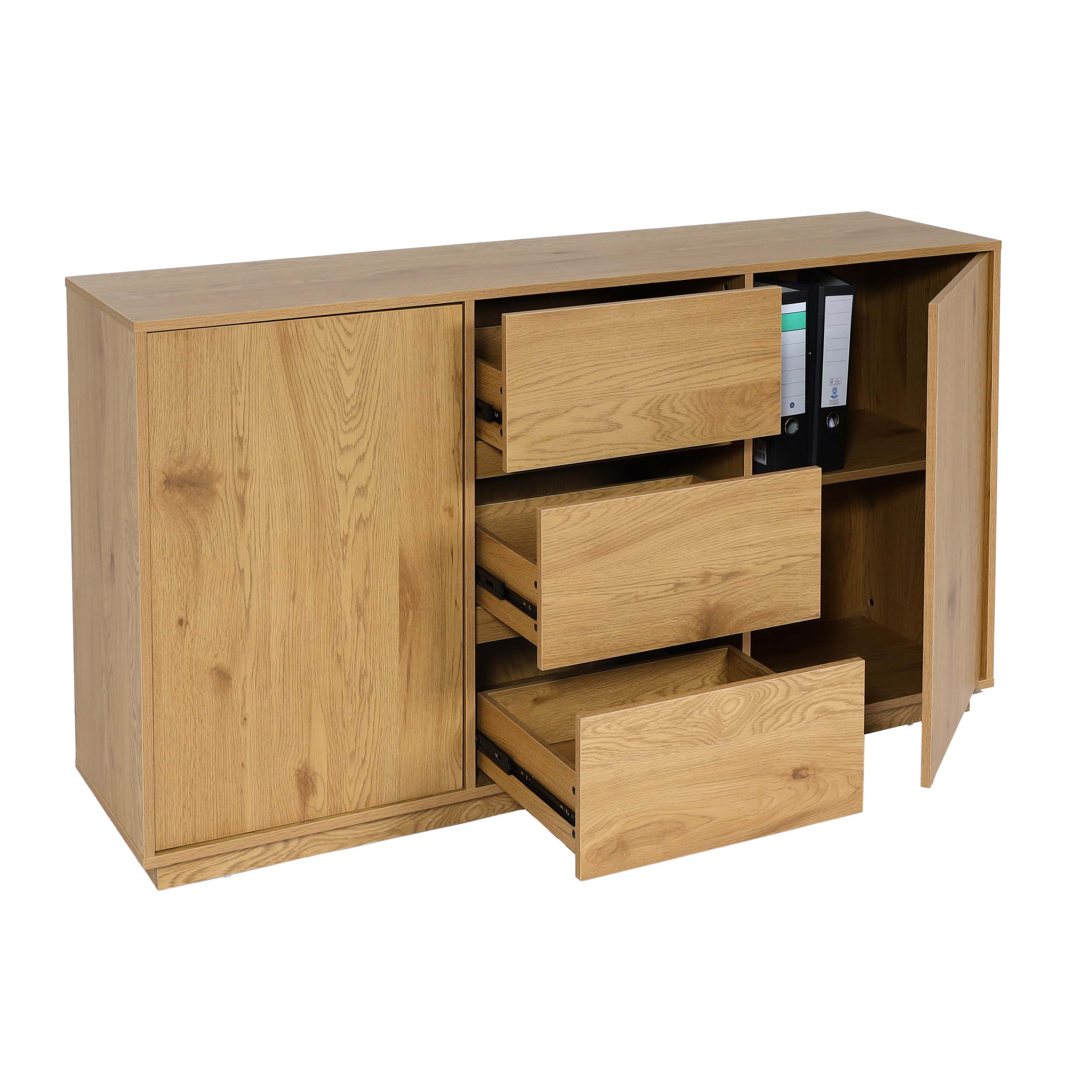 Sideboard MCW-J78, Kommode Schrank Highboard Schublade, MDF Soft-Close 86x160x40cm ~ Eiche-Optik 