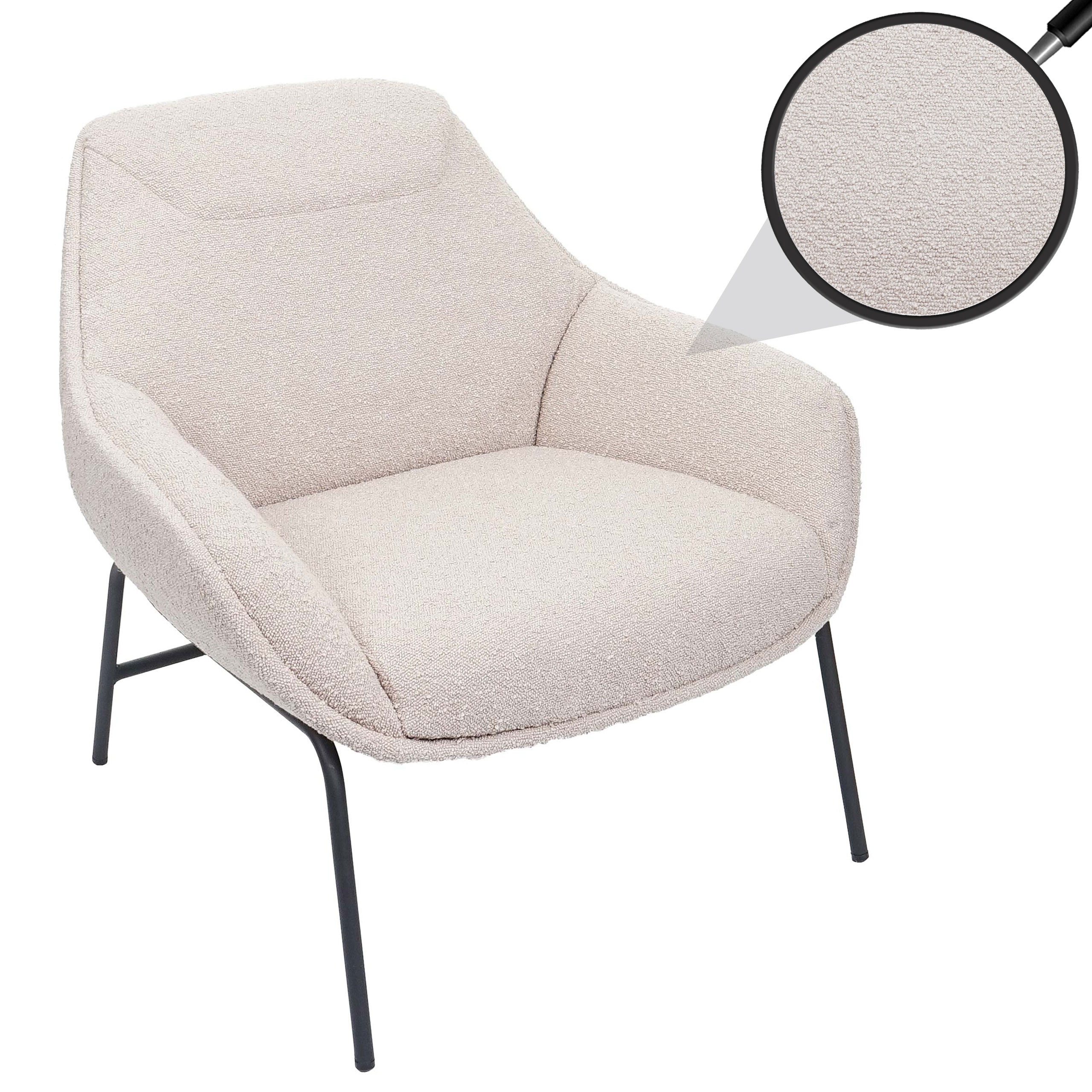 Lounge-Sessel MCW-J77, Cocktailsessel Sessel, Boucl&eacute; Stoff Metall ~ creme-beige 