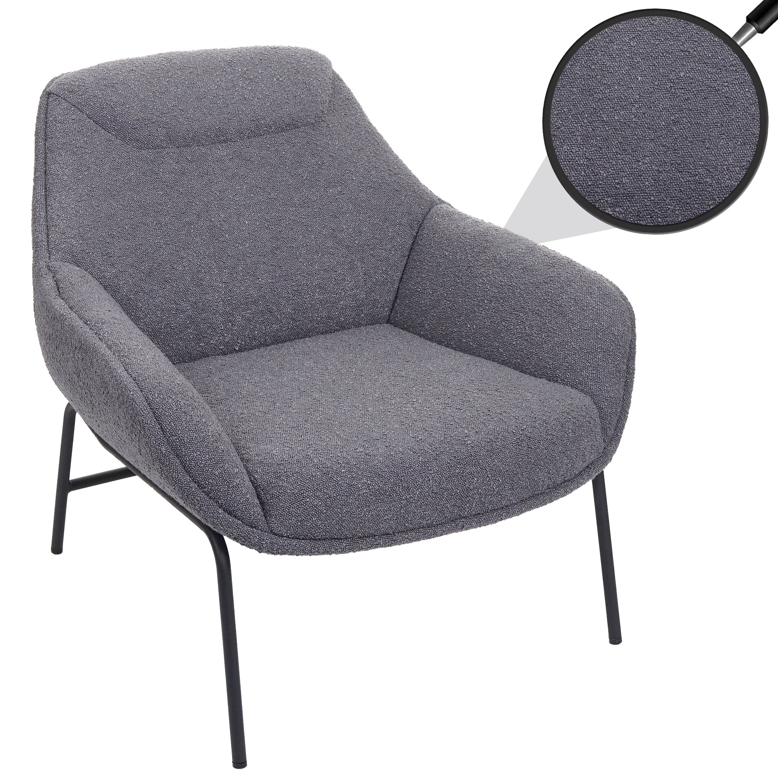 Lounge-Sessel MCW-J77, Cocktailsessel Sessel, Boucl&eacute; Stoff Metall ~ dunkelgrau 