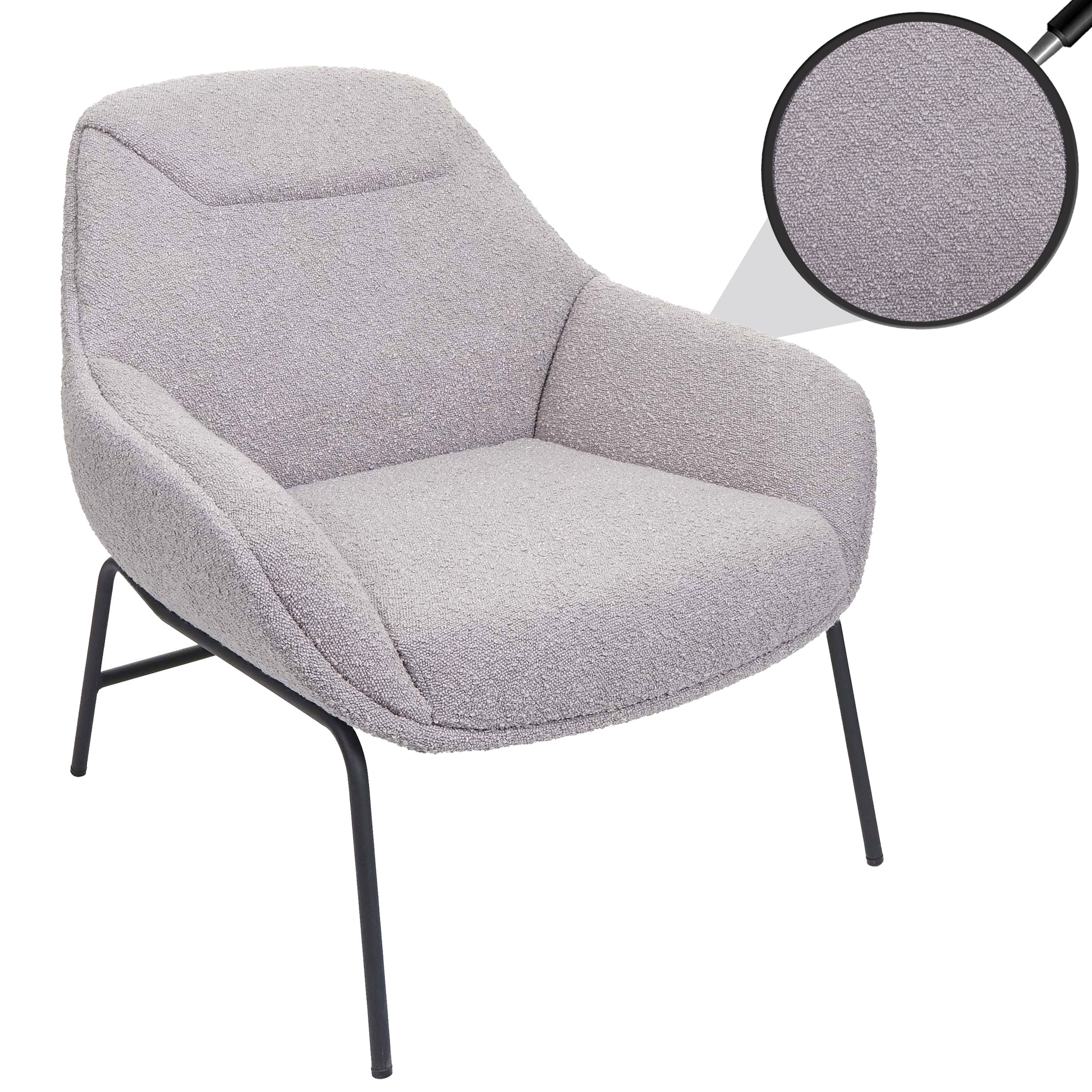 Lounge-Sessel MCW-J77, Cocktailsessel Sessel, Boucl&eacute; Stoff Metall ~ hellgrau 