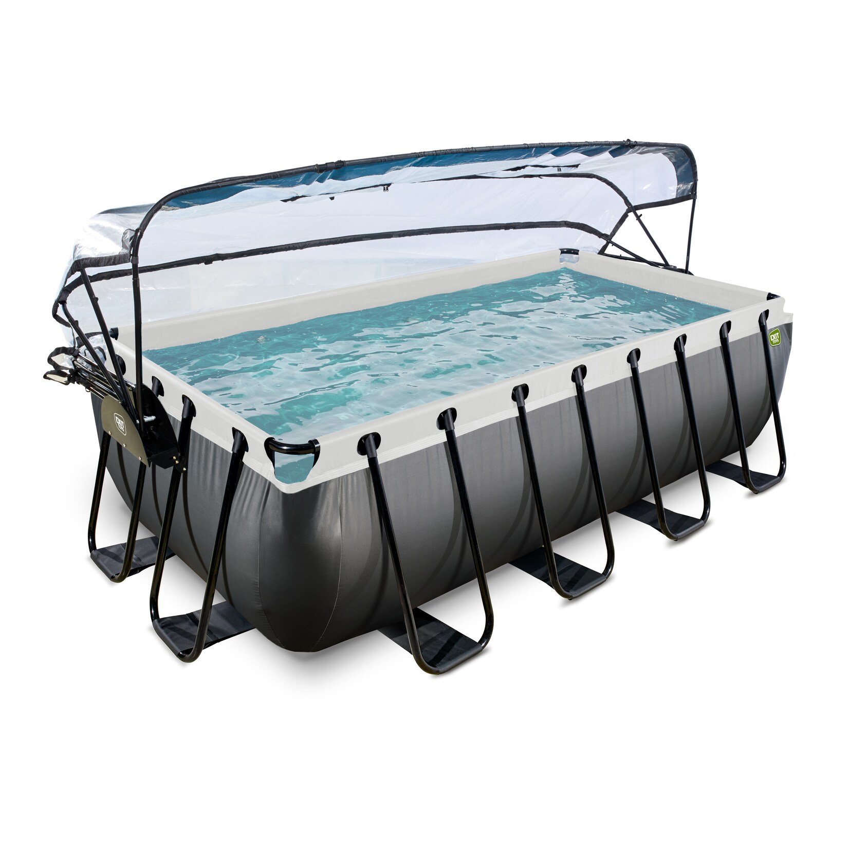 Black Leather Pool 400x200x100cm mit Sandfilterpumpe und Abdeckung - schwarz