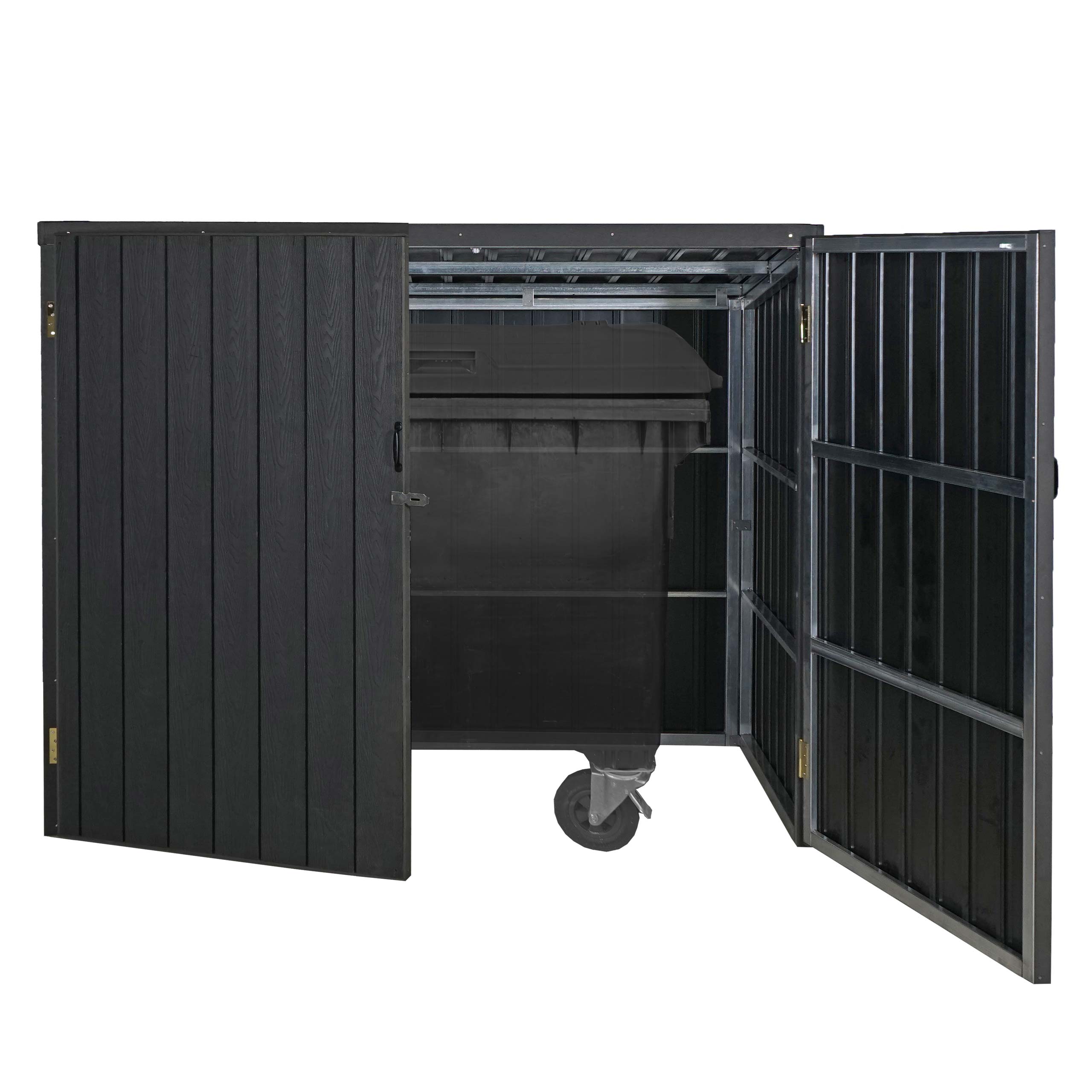 M&uuml;lltonnenverkleidung MCW-J29, M&uuml;lltonnenbox f&uuml;r M&uuml;llcontainer 660-1100L, WPC Metall 172x213x160cm ~ anthrazit 