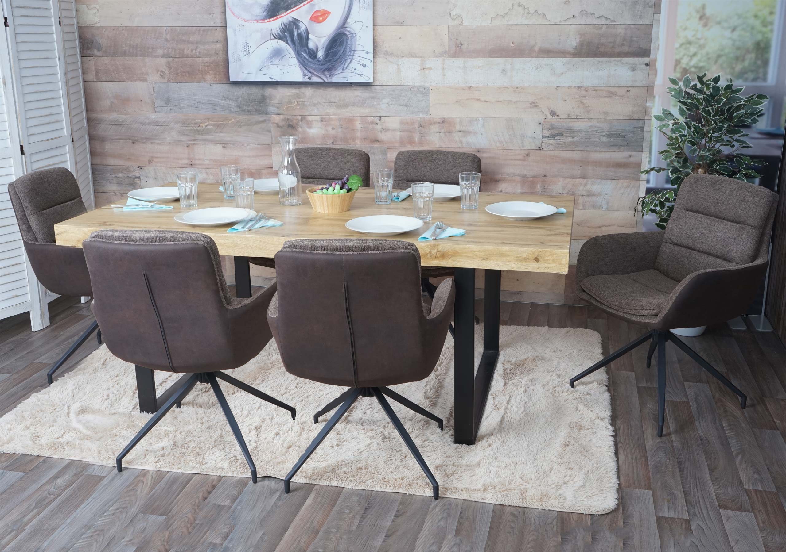 6er-Set Esszimmerstuhl MCW-K32, K&uuml;chenstuhl Lehnstuhl Stuhl, drehbar Auto-Position, Stoff MVG ~ braun-dunkelbraun 