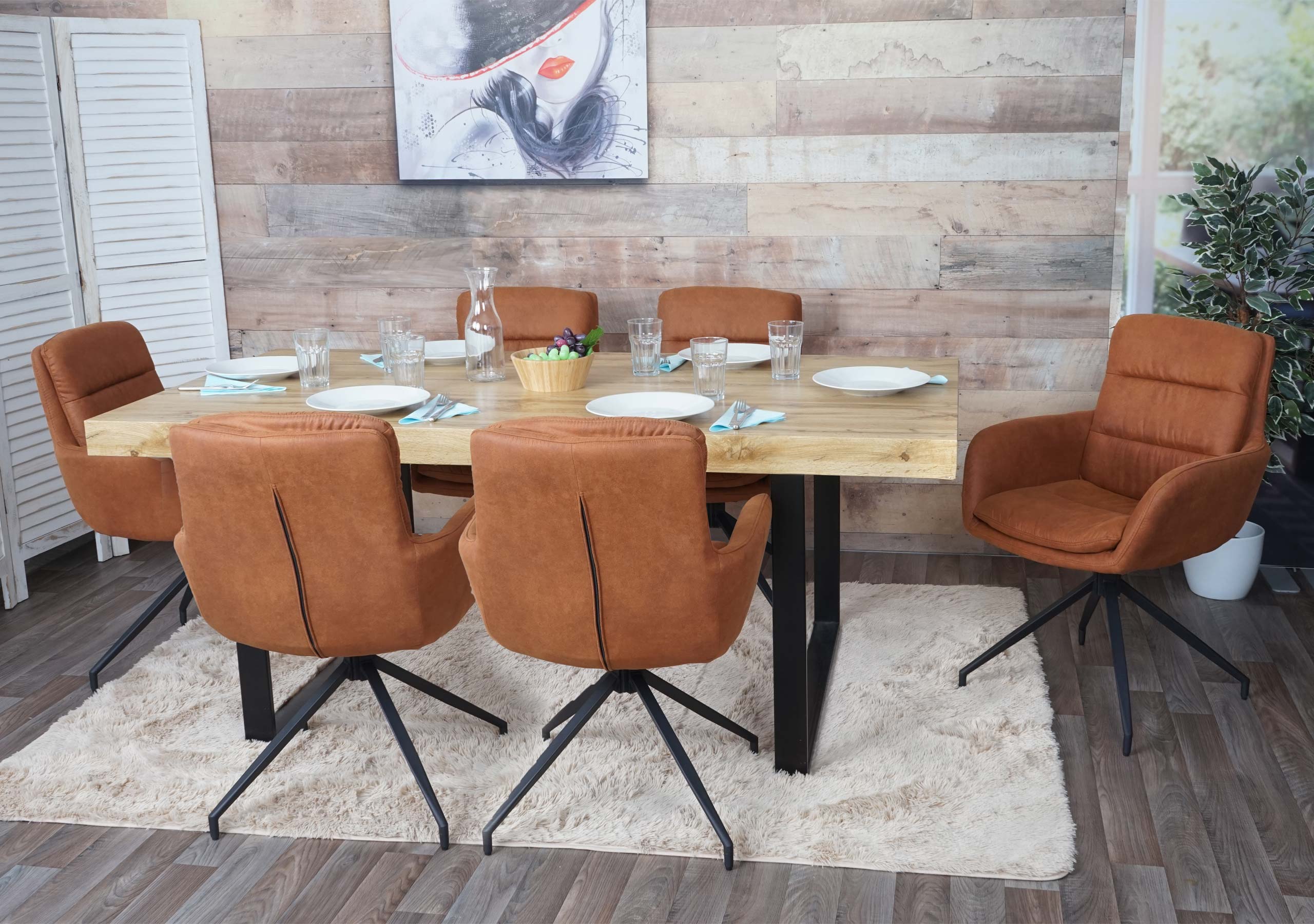 6er-Set Esszimmerstuhl MCW-K32, K&uuml;chenstuhl Lehnstuhl Stuhl, drehbar Auto-Position, Stoff MVG ~ Wildleder-Optik braun 