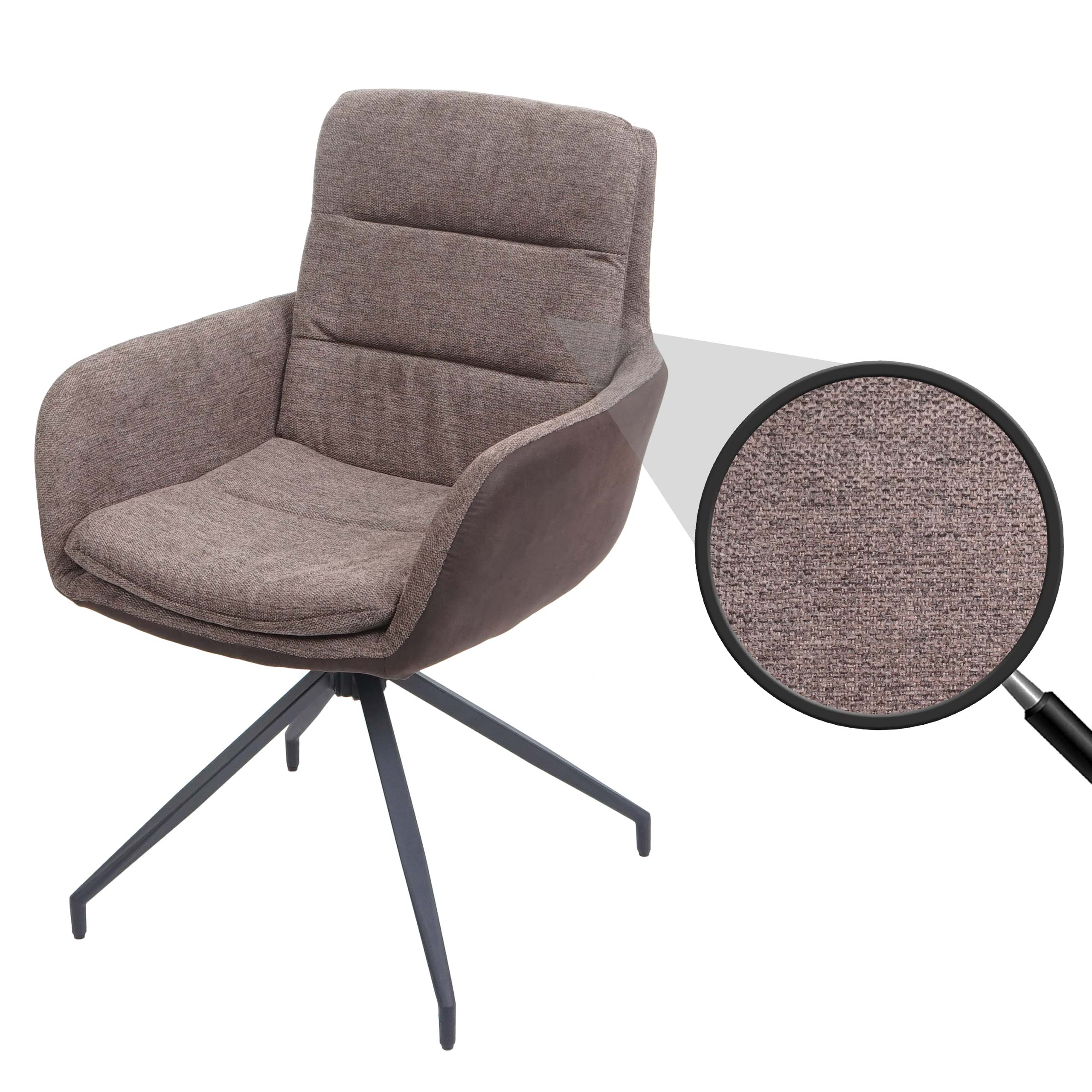 Esszimmerstuhl MCW-K32, K&uuml;chenstuhl Lehnstuhl Stuhl, drehbar Auto-Position, Stoff MVG ~ braun-dunkelbraun 