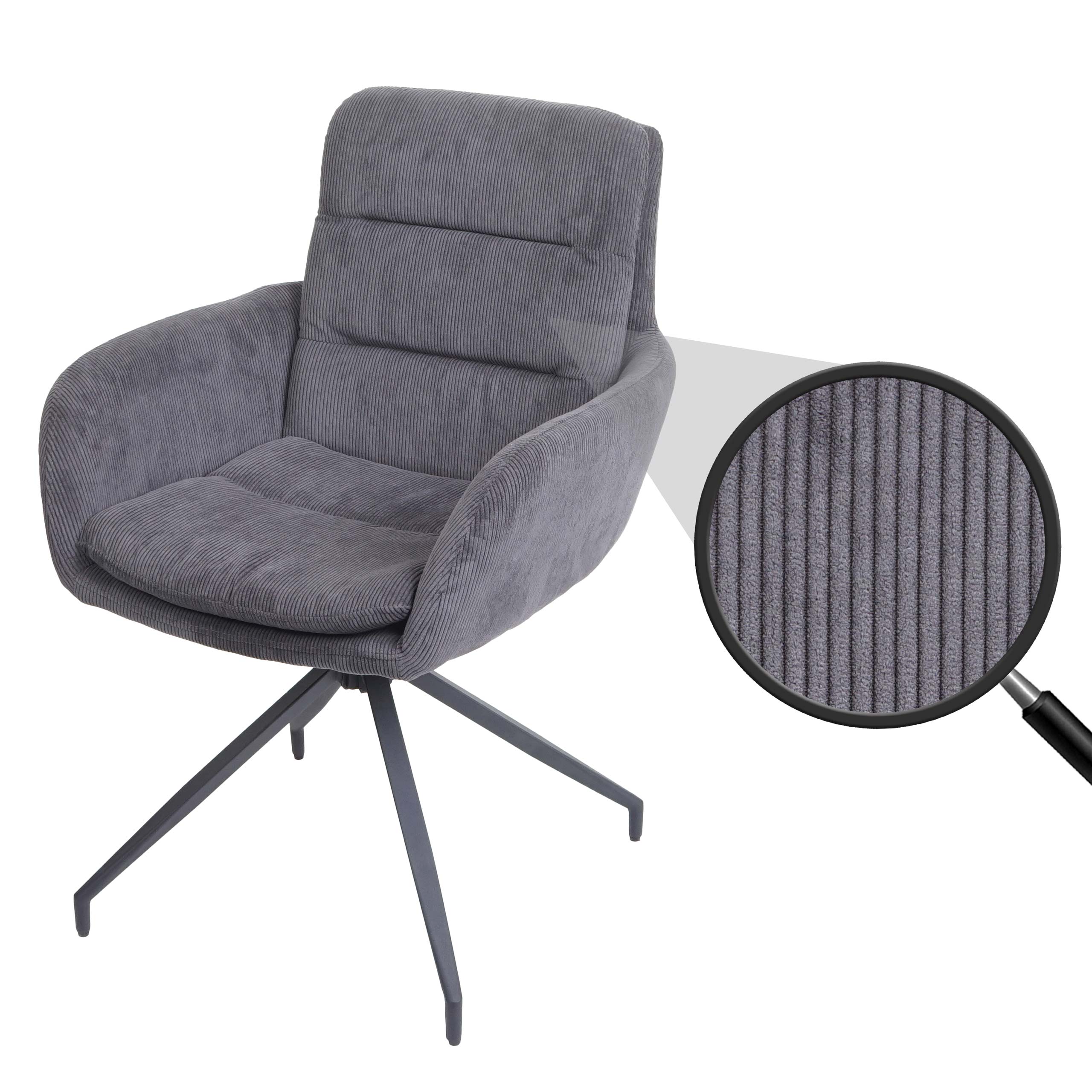 Esszimmerstuhl MCW-K32, K&uuml;chenstuhl Lehnstuhl Stuhl, drehbar Auto-Position, Stoff MVG ~ Cord grau 