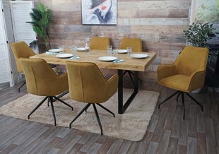 6er-Set Esszimmerstuhl MCW-K15, Küchenstuhl Polsterstuhl Stuhl mit Armlehne, Stoff/Textil Metall ~ gelb 