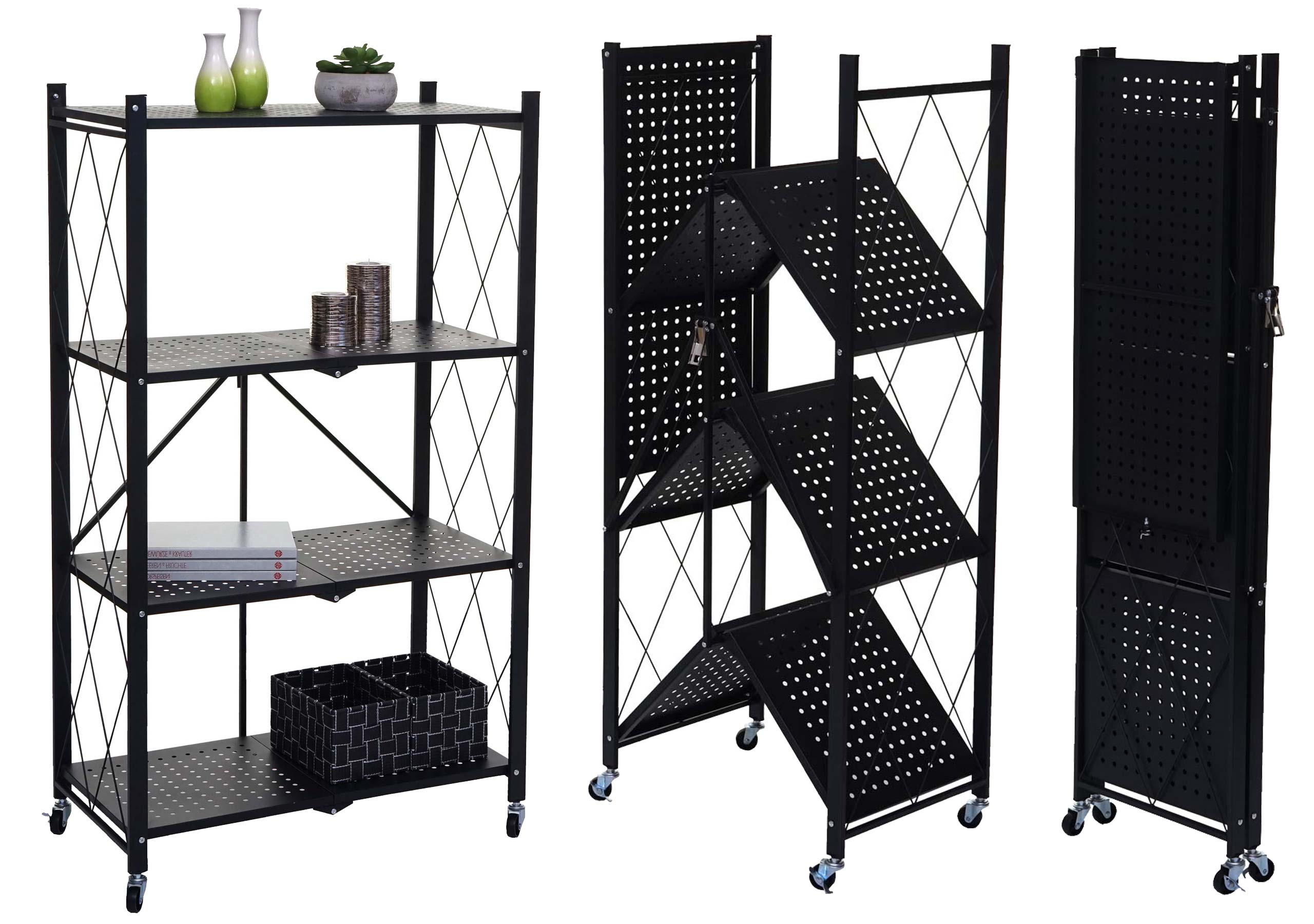 Regal MCW-J85, Standregal Wohnregal, faltbar/klappbar Stahl ~ schwarz, 4 Ebenen 