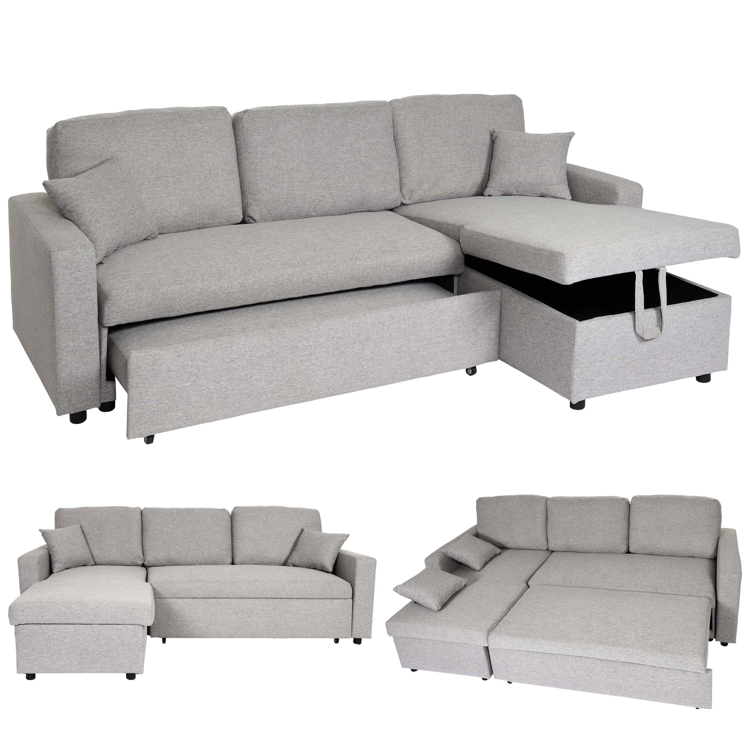 Ecksofa mit Bettkasten MCW-L17, Couch Sofa L-Form, Liegefl&auml;che Nosagfederung 228cm ~ grau 