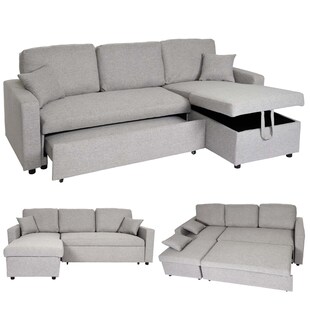 Ecksofa mit Bettkasten MCW-L17, Couch Sofa L-Form, Liegefläche Nosagfederung 228cm ~ grau 