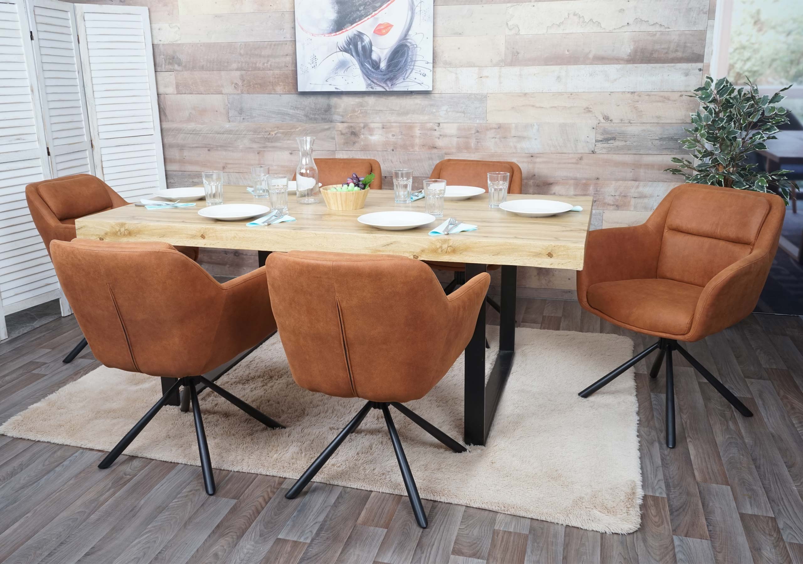 6er-Set Esszimmerstuhl MCW-K33, K&uuml;chenstuhl Stuhl, drehbar Auto-Position, Stoff MVG ~ Wildleder-Optik braun 