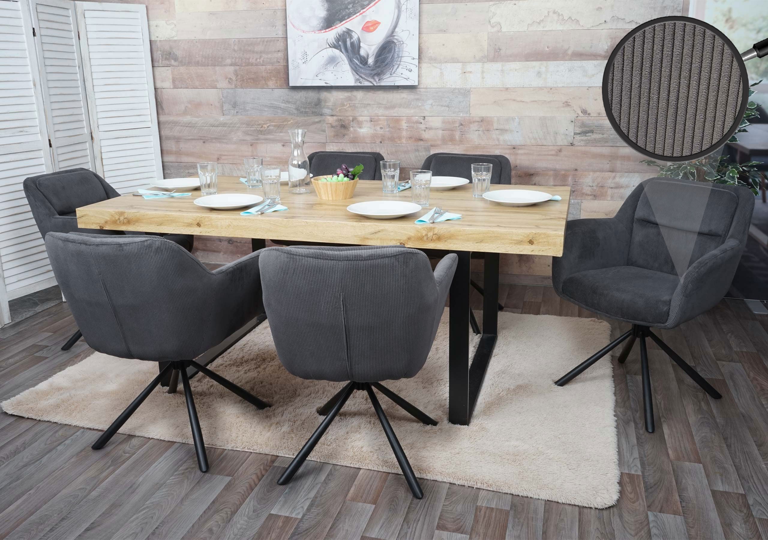 6er-Set Esszimmerstuhl MCW-K33, K&uuml;chenstuhl Stuhl, drehbar Auto-Position, Stoff MVG ~ Kord-grau 