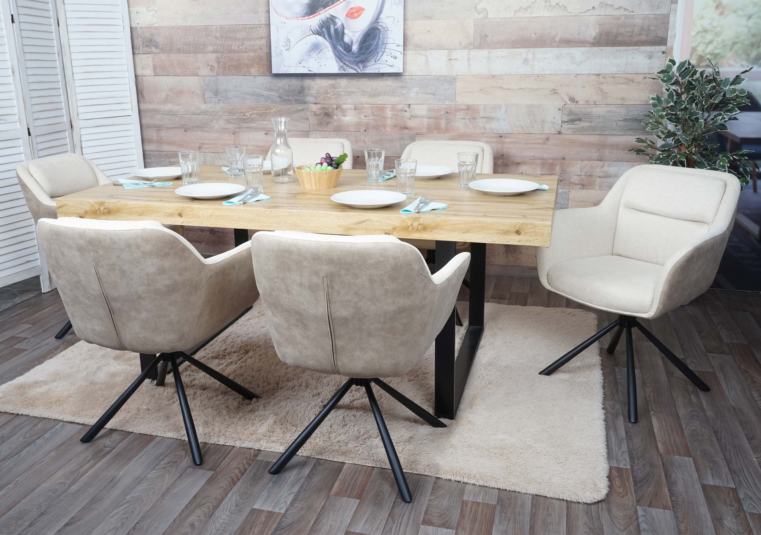 6er-Set Esszimmerstuhl MCW-K33, K&uuml;chenstuhl Stuhl, drehbar Auto-Position, Stoff MVG ~ Kunstleder, creme 