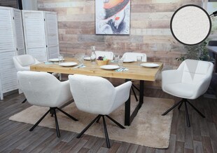 6er-Set Esszimmerstuhl MCW-K33, Küchenstuhl Stuhl, drehbar Auto-Position, Stoff MVG ~ bouclé-weiß 