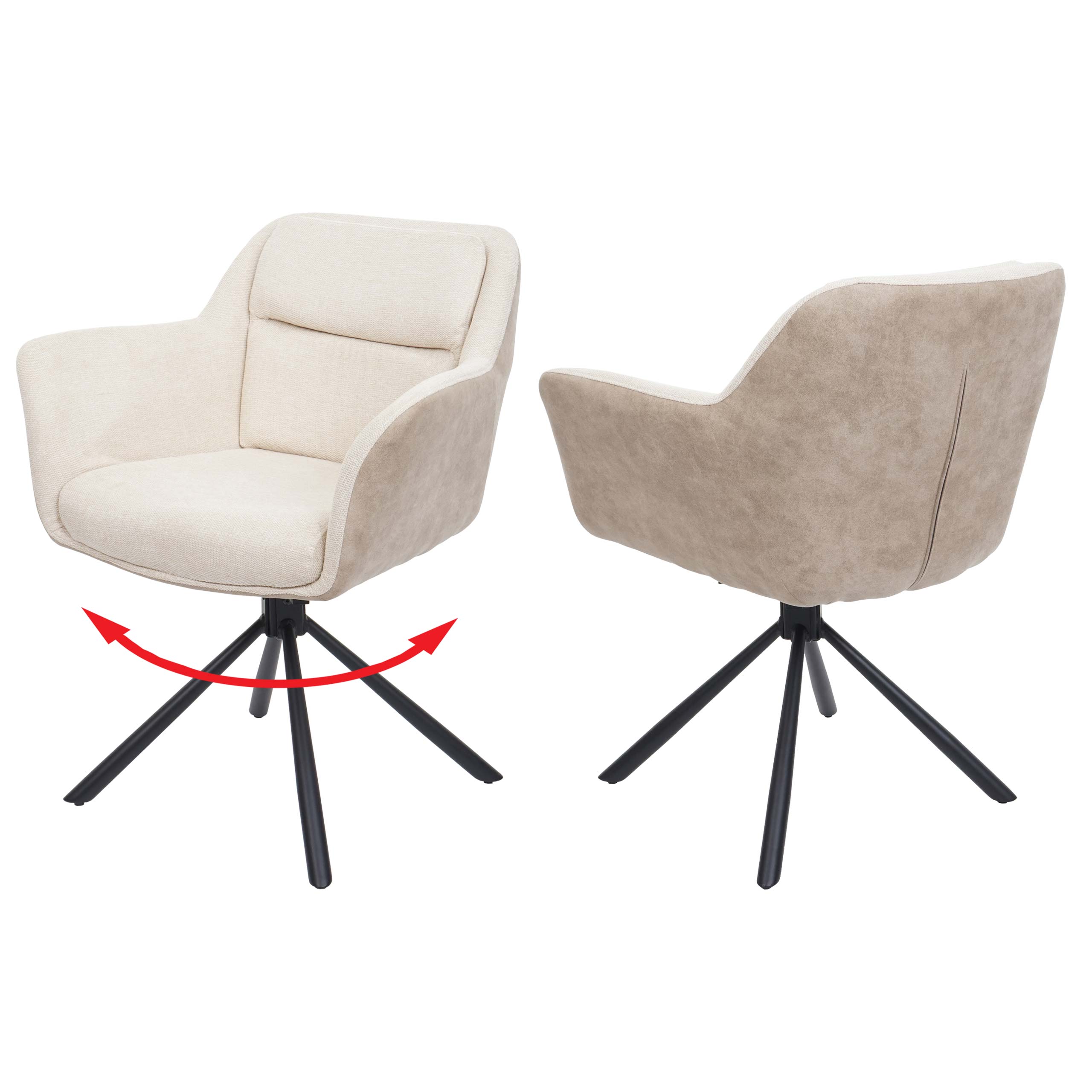 2er-Set Esszimmerstuhl MCW-K33, K&uuml;chenstuhl Stuhl, drehbar Auto-Position, Stoff MVG ~ Kunstleder, creme 
