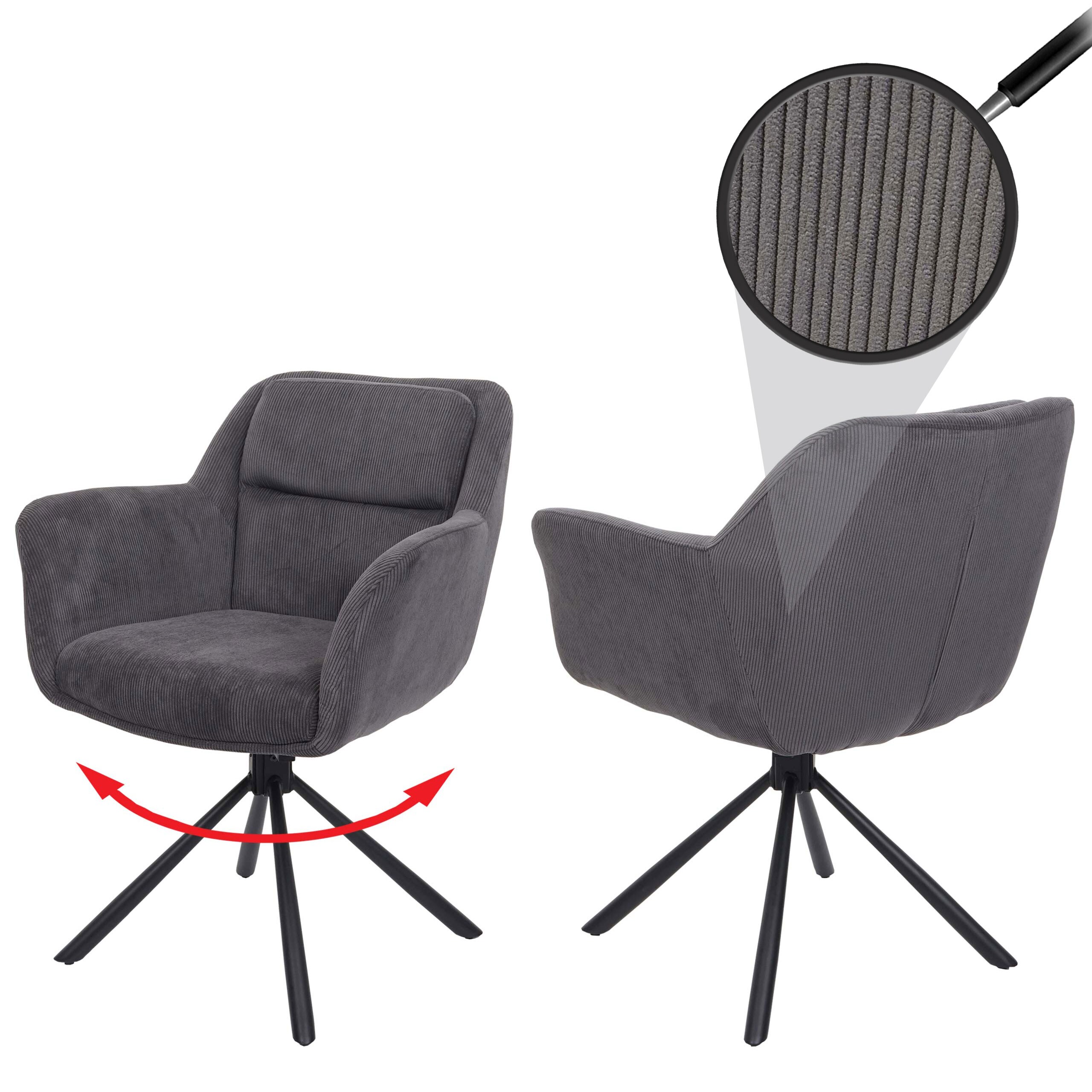 2er-Set Esszimmerstuhl MCW-K33, K&uuml;chenstuhl Stuhl, drehbar Auto-Position, Stoff MVG ~ Kord-grau 