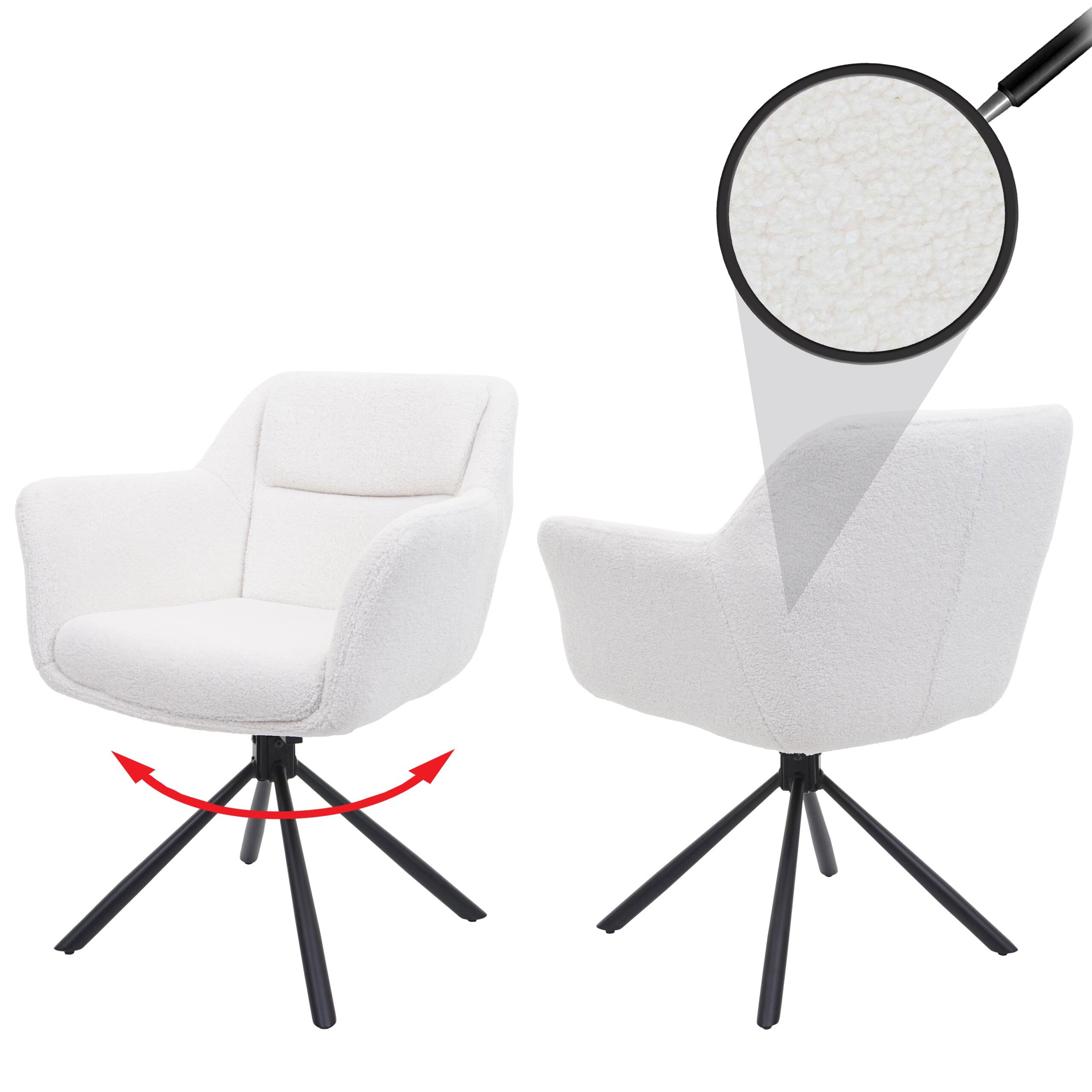 2er-Set Esszimmerstuhl MCW-K33, K&uuml;chenstuhl Stuhl, drehbar Auto-Position, Stoff MVG ~ boucl&eacute;-wei&szlig; 